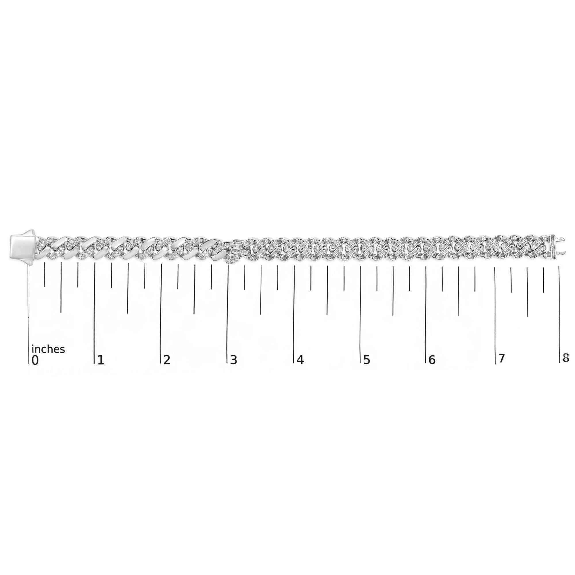 Taglio rotondo Bracciale a catena cubana in argento 925 con diamanti da 1/2 carato in vendita