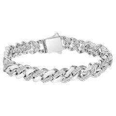 .925 Sterling Silver 1/2 Cttw Diamond Cuban Curb Chain Bracelet