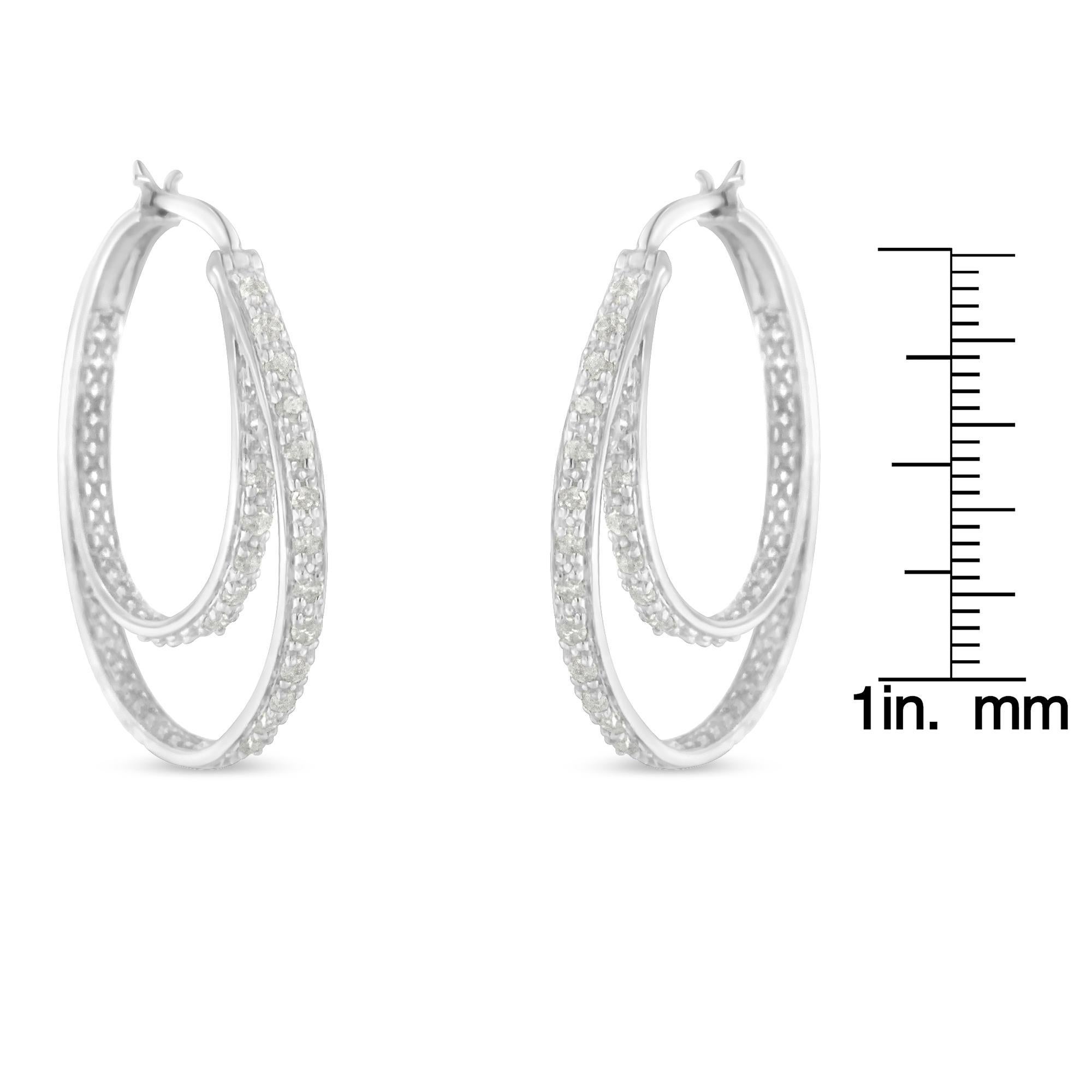 .925 A. Silver 1/2 cttw Diamond Double Hoop with Latchback Earring In condizioni Nuovo in vendita a New York, NY
