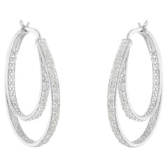 .925 Sterling Silver 1/2 cttw Diamond Double Hoop with Latchback Earring