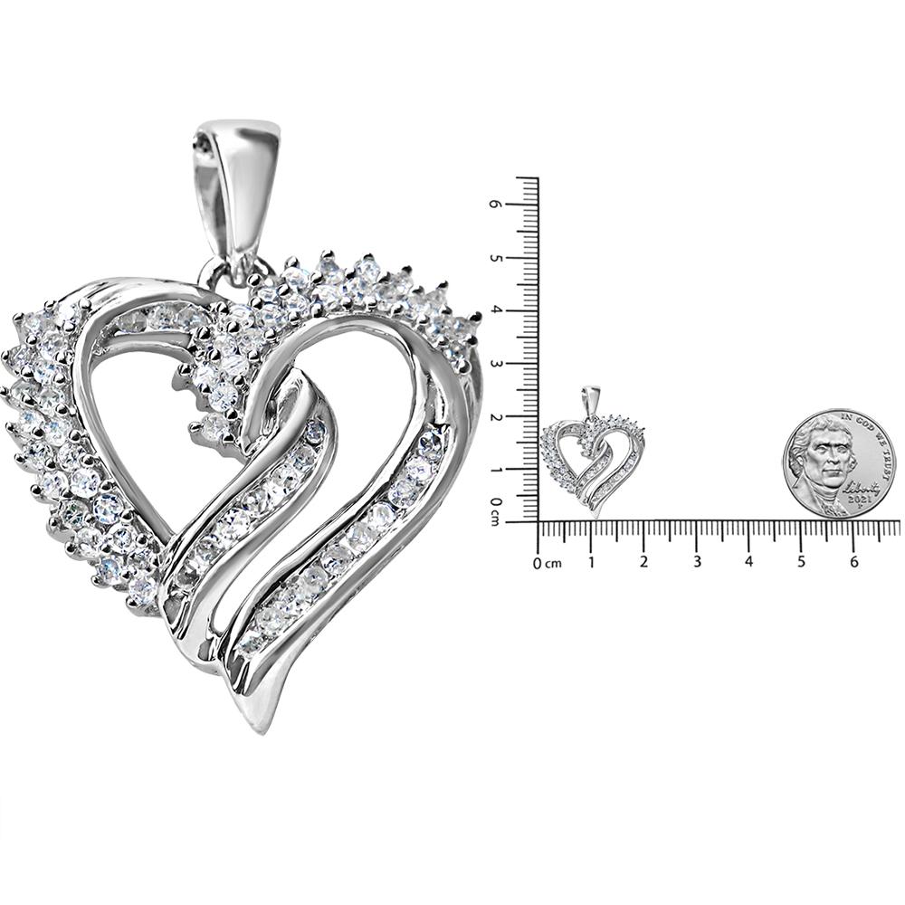 .925 Sterling Silver 1/2 Cttw Diamond Double Row Openwork Heart Pendant Necklace In New Condition For Sale In New York, NY