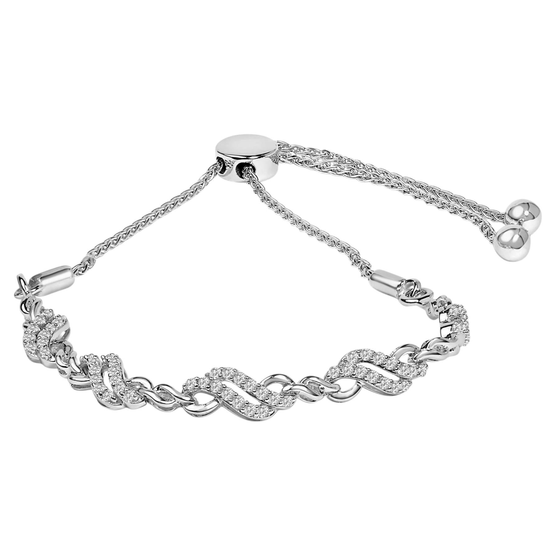.925 Plata de Ley 1/2 Cttw Diamante Doble Onda Bolo Pulsera