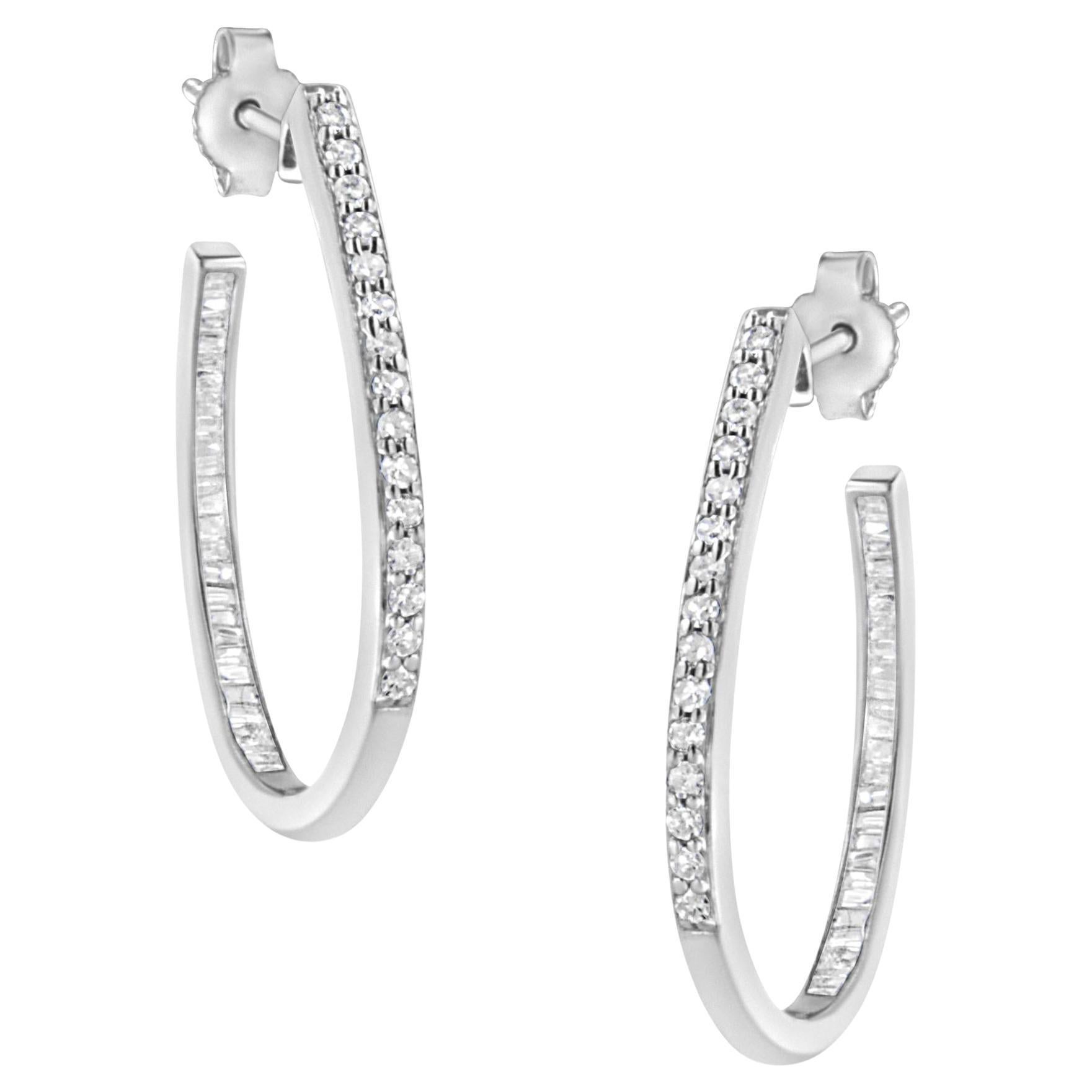 .925 Sterling Silver 1/2 Cttw Diamond Inside-Outside Hoop Earrings