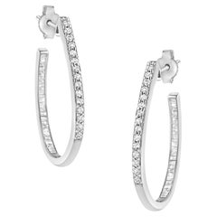 .925 Sterling Silver 1/2 Cttw Diamond Inside-Outside Hoop Earrings