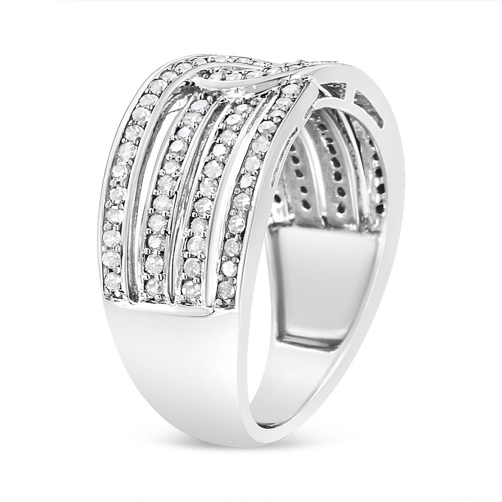 Round Cut .925 Sterling Silver 1/2 Cttw Diamond Multi-Row Bypass Band Ring - Size 10 For Sale