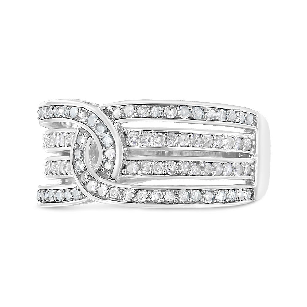 Modern .925 Sterling Silver 1/2 Cttw Diamond Multi-Row Bypass Band Ring - Size 5 For Sale