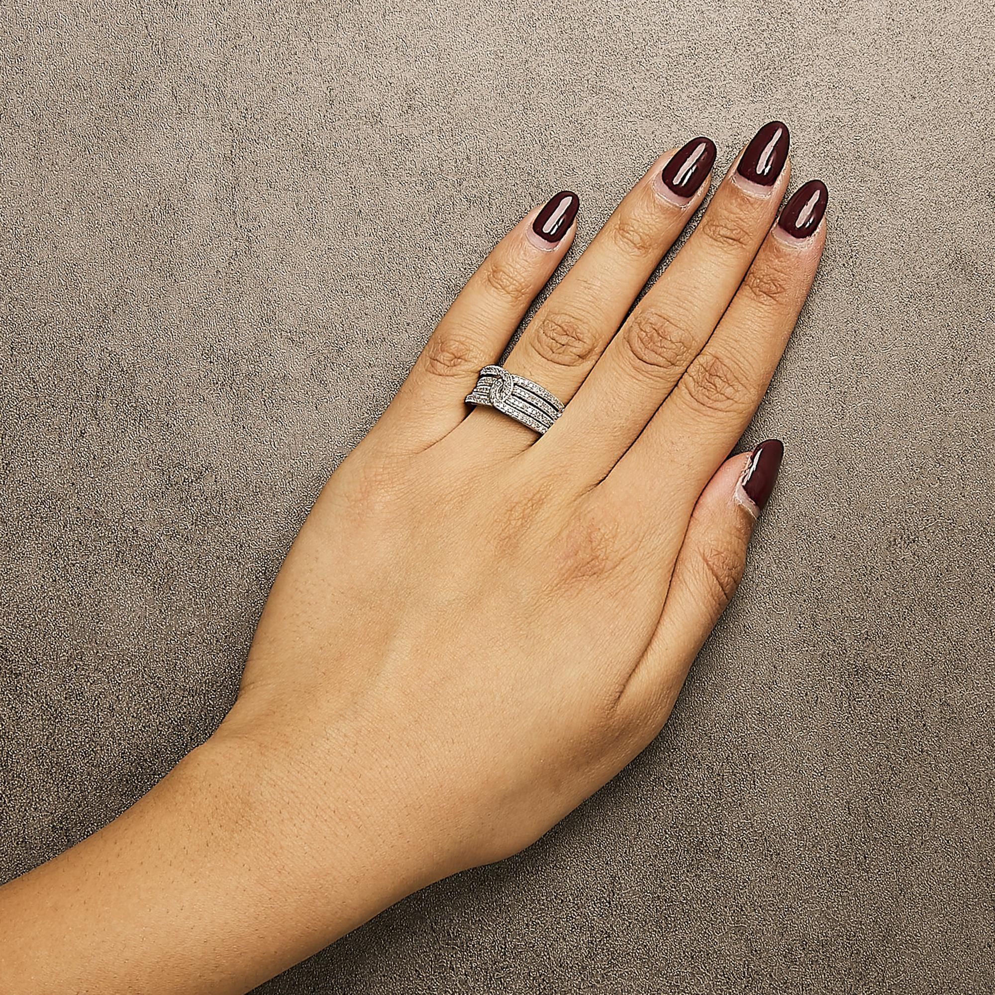 .925 Sterling Silver 1/2 Cttw Diamond Multi-Row Bypass Band Ring - Size 5 In New Condition For Sale In New York, NY