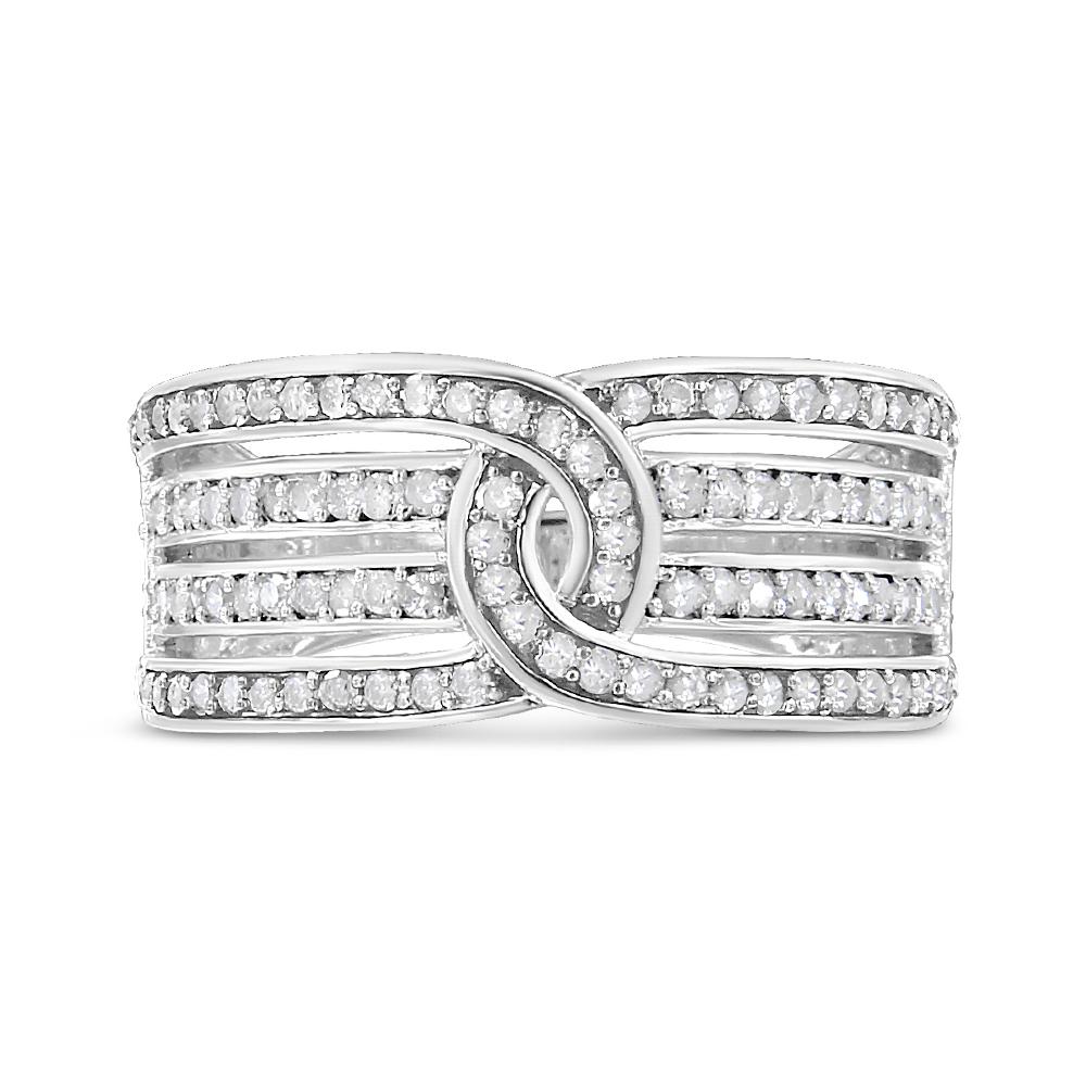 .925 Sterling Silver 1/2 Cttw Diamond Multi-Row Bypass Band Ring - Size 5 For Sale