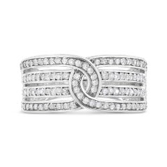 .925 Sterling Silver 1/2 Cttw Diamond Multi-Row Bypass Band Ring - Size 5
