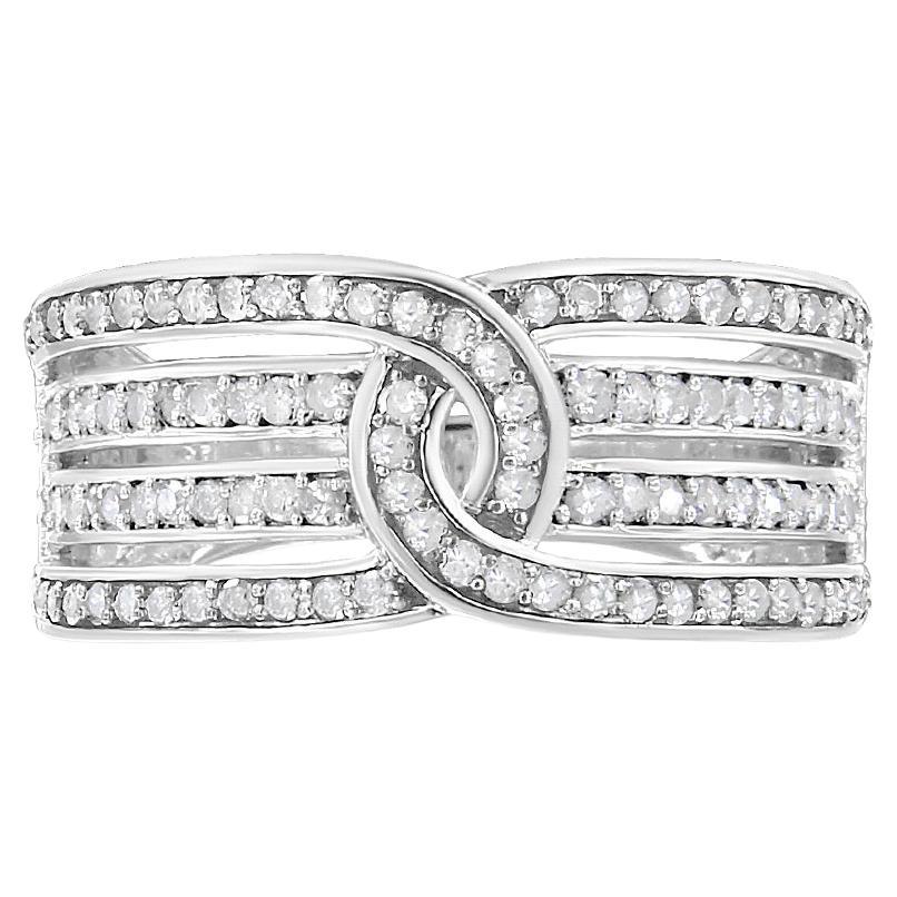 .925 Sterling Silver 1/2 Cttw Diamond Multi-Row Bypass Band Ring - Size 9