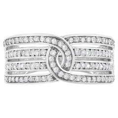 .925 Sterling Silver 1/2 Cttw Diamond Multi-Row Bypass Band Ring - Size 9