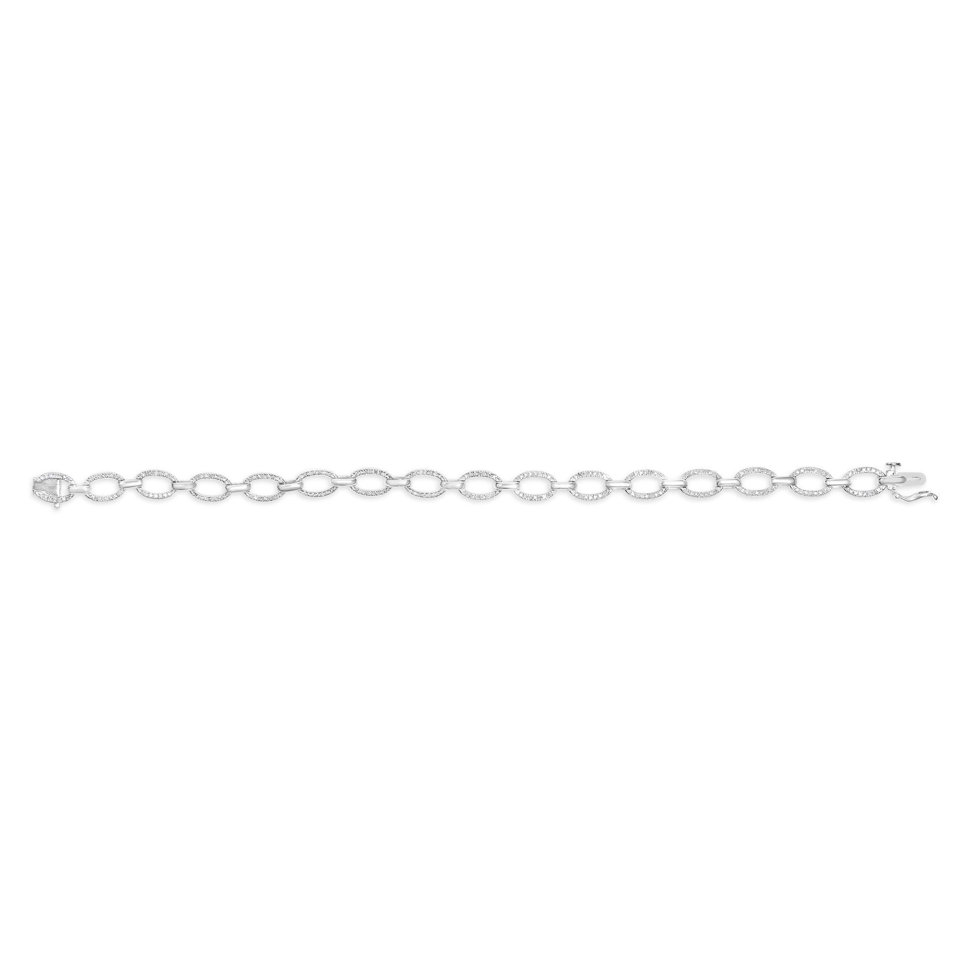 Moderno Argento 925 1/2 ctw di diamante   Bracciale ovale A Link in vendita