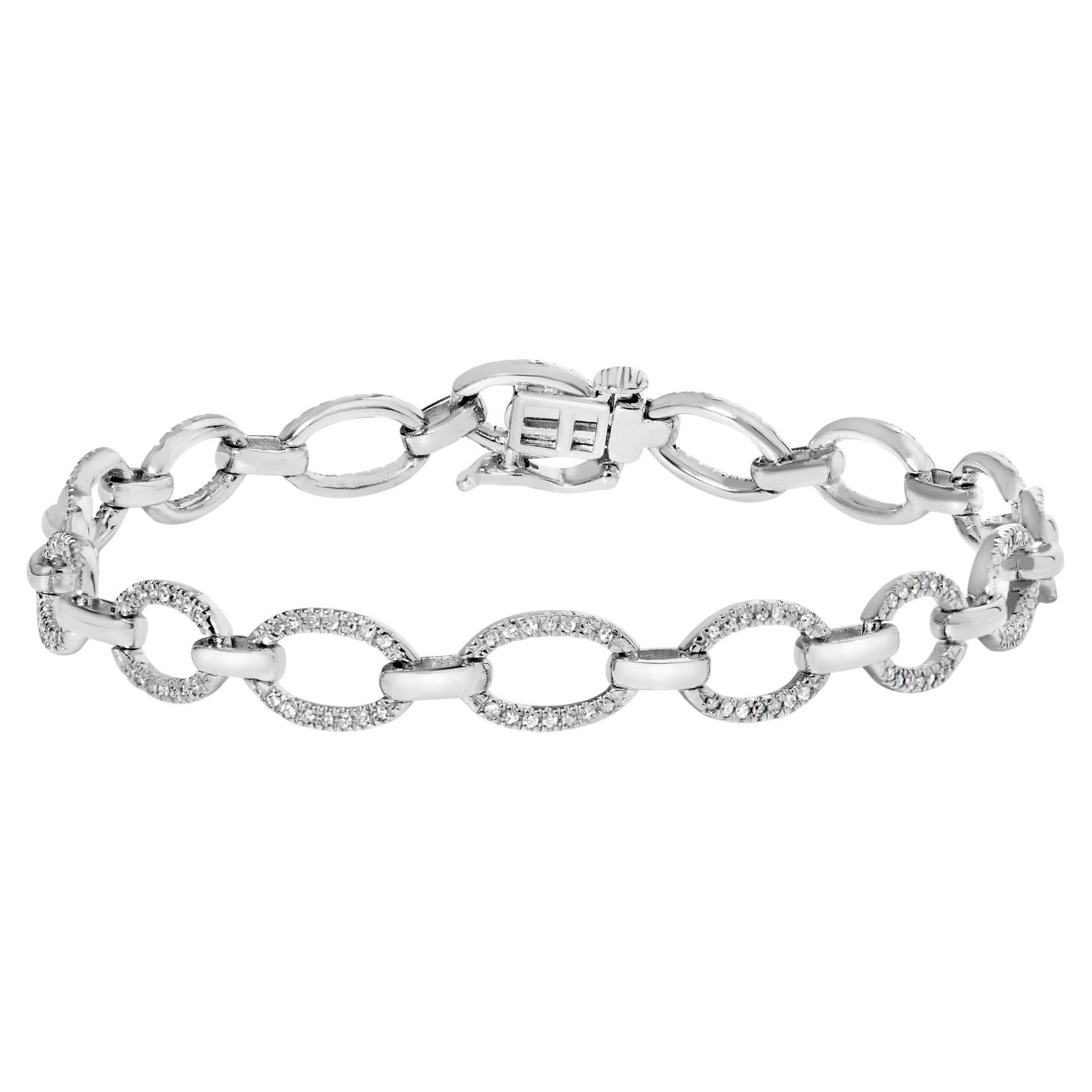 Argento 925 1/2 ctw di diamante   Bracciale ovale A Link