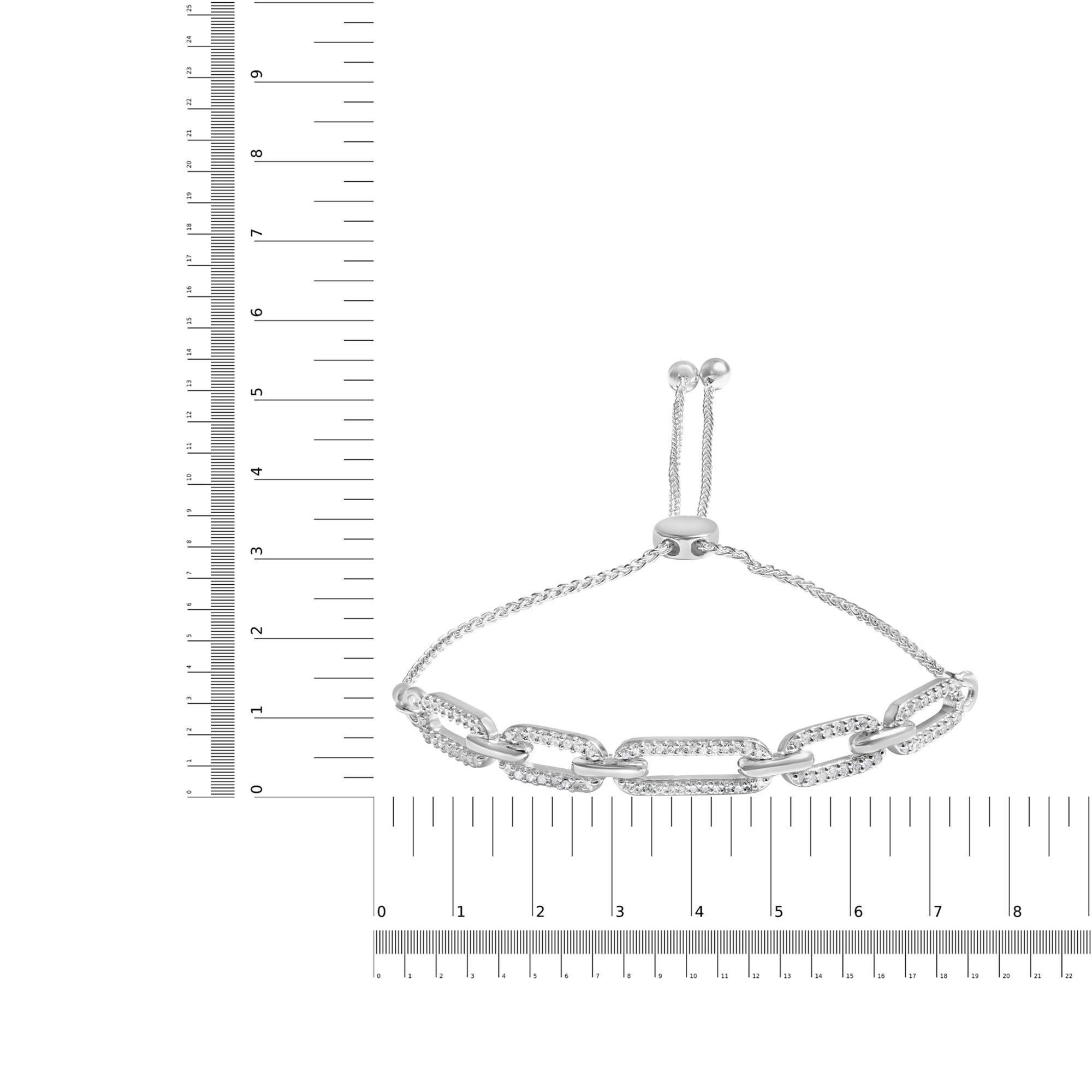 .925 Argento 925 1/2 Cttw Diamante Paperclip Link Bracciale Bolo Regolabile In condizioni Nuovo in vendita a New York, NY