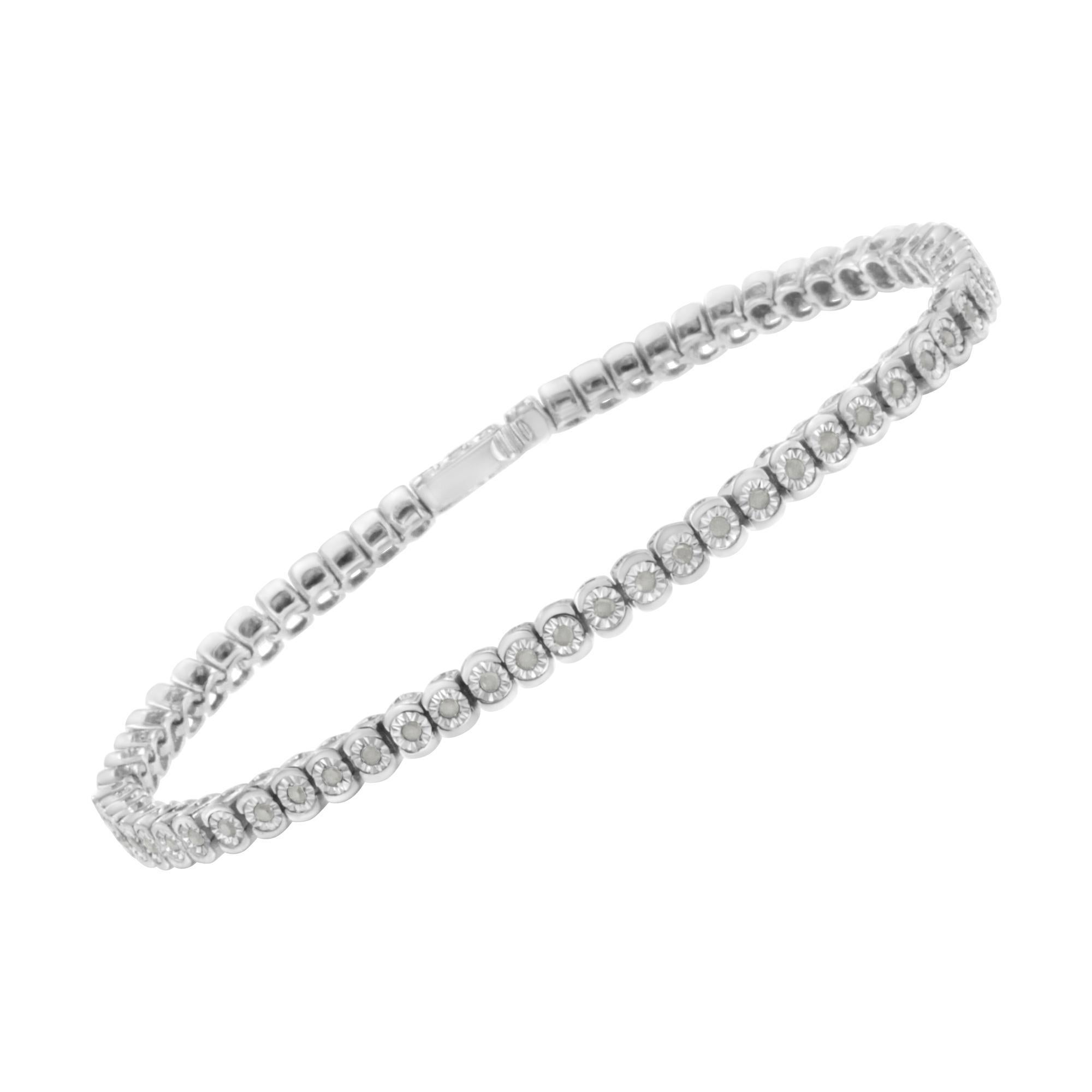 .925 Plata de Ley 1/2 Cttw Diamante Redondo Medio Bisel Pulsera de Tenis Moderno en venta
