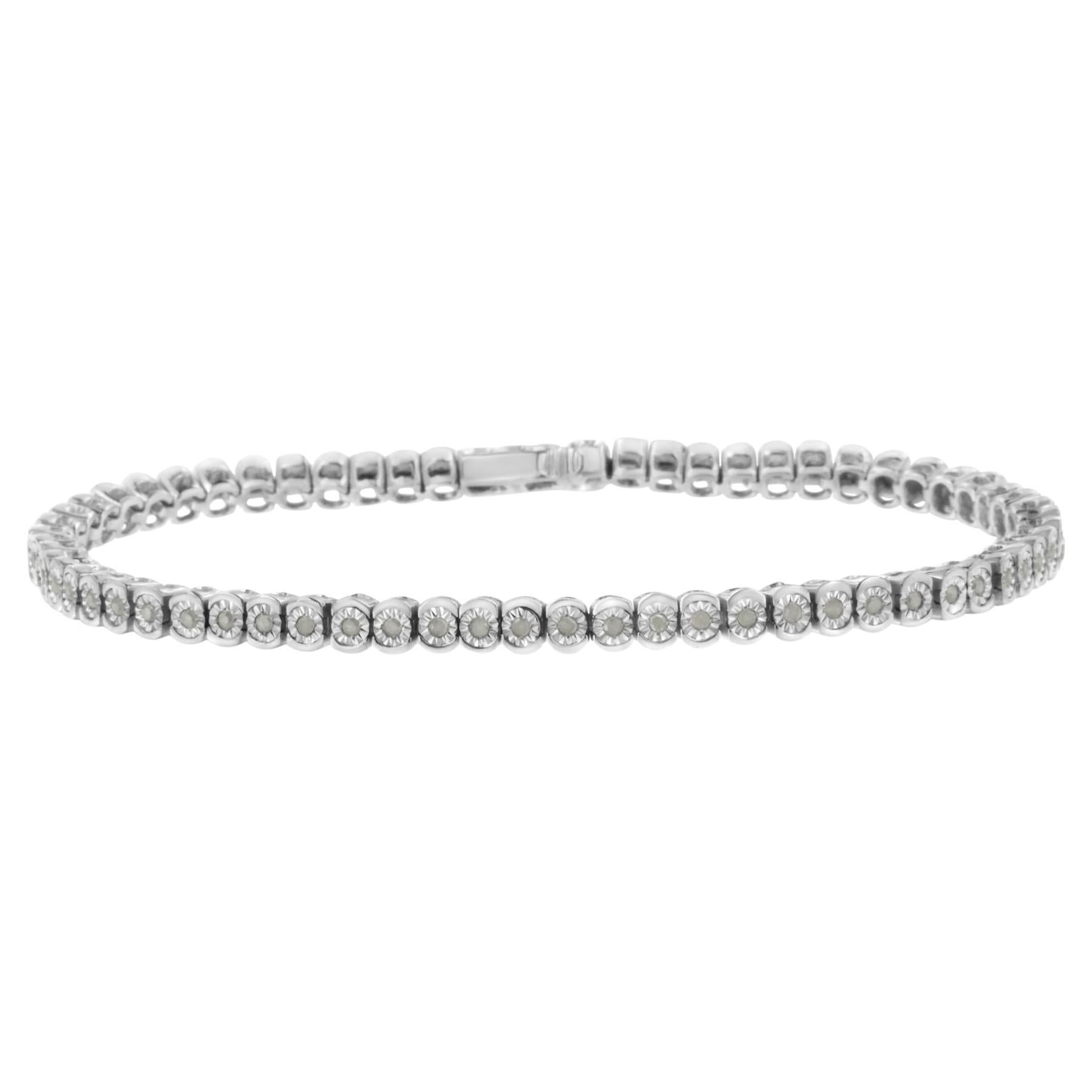 .925 Sterling Silver 1/2 Cttw Diamond Round Half Bezel Tennis Bracelet