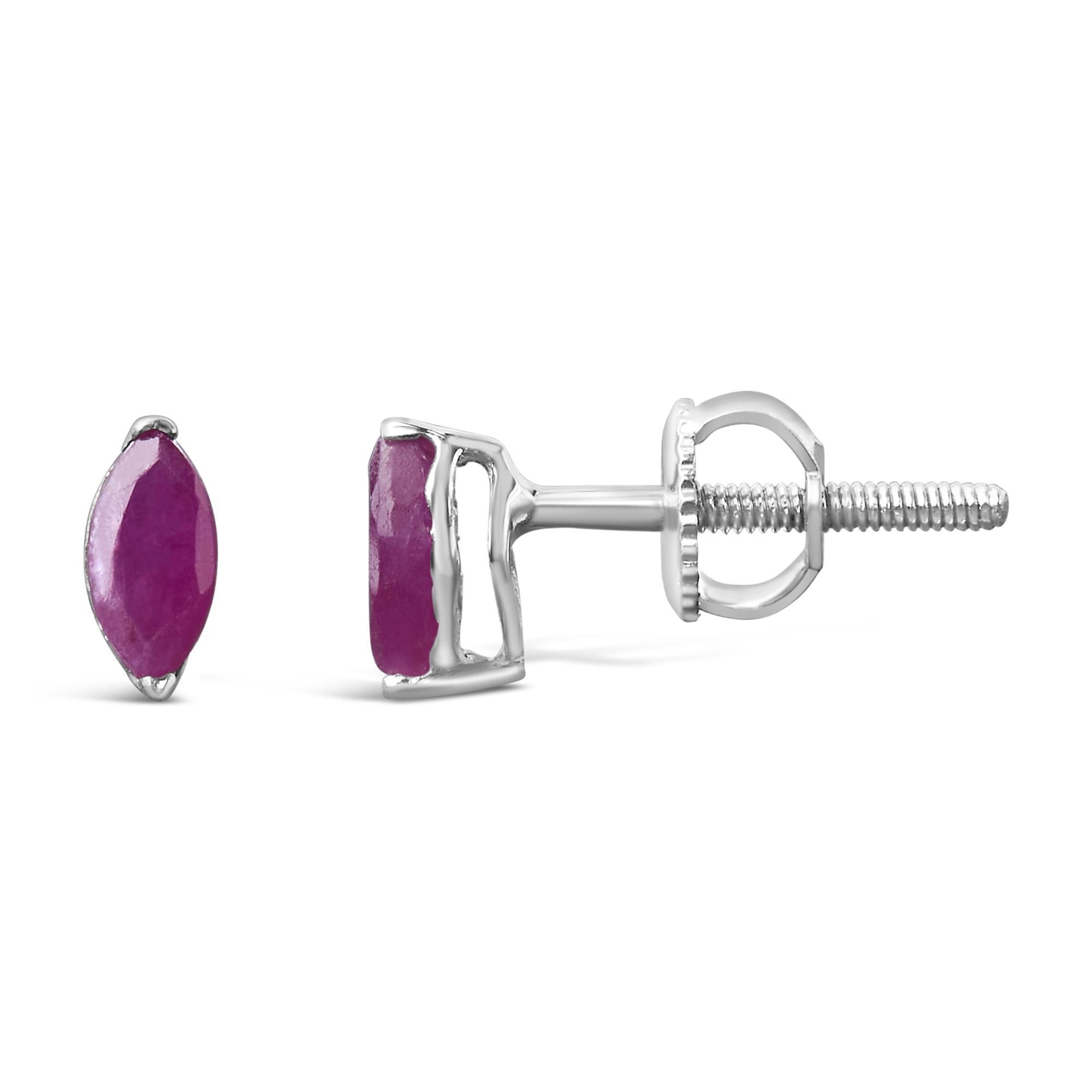 Moderne Boucles d'oreilles en argent sterling .925, 1/2 ct. pt., avec rubis traité rose et pierres précieuses en vente
