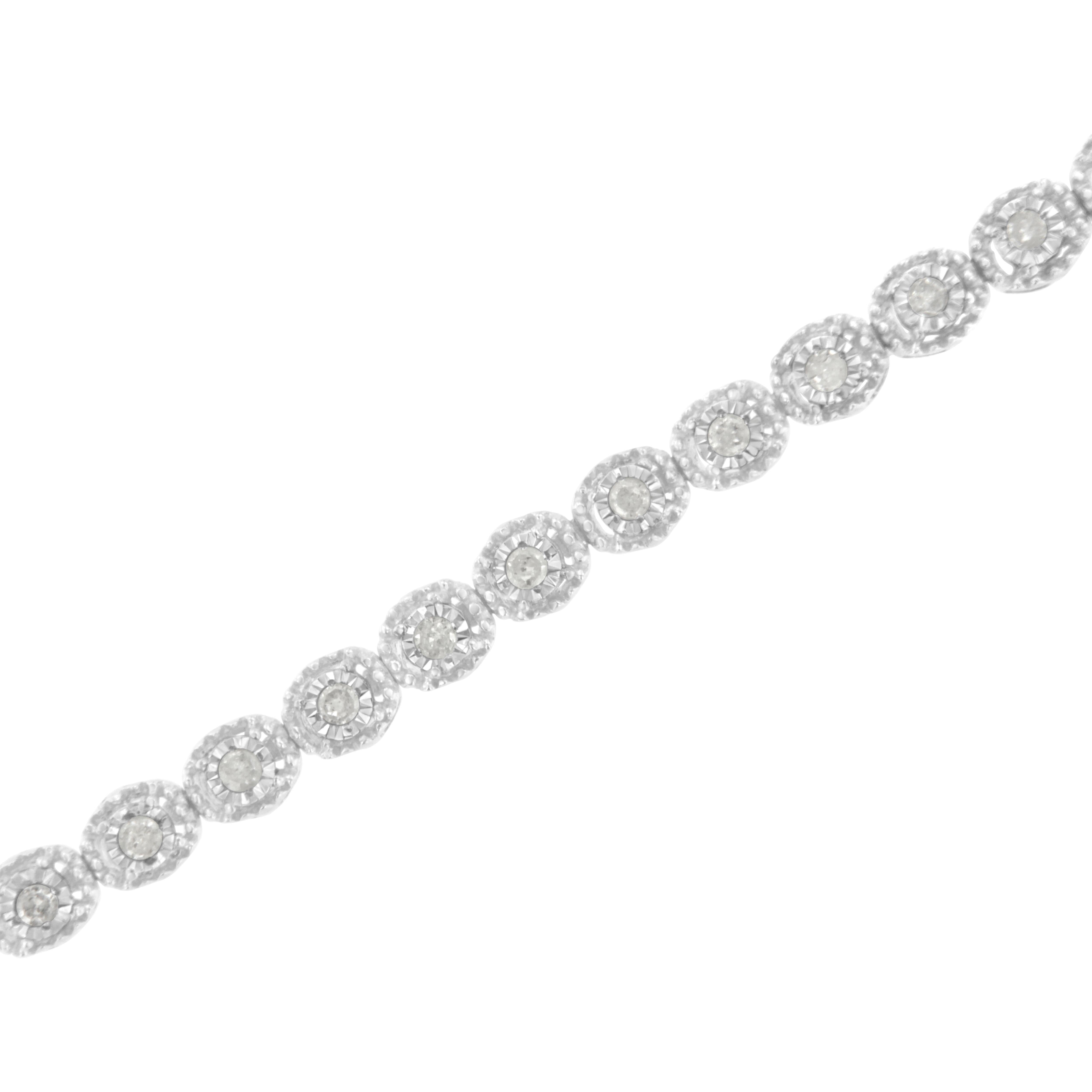 Taglio rotondo .925 Bracciale da tennis in argento Sterling 1/2 cttw Miracle-Set Diamond Bezel Look in vendita