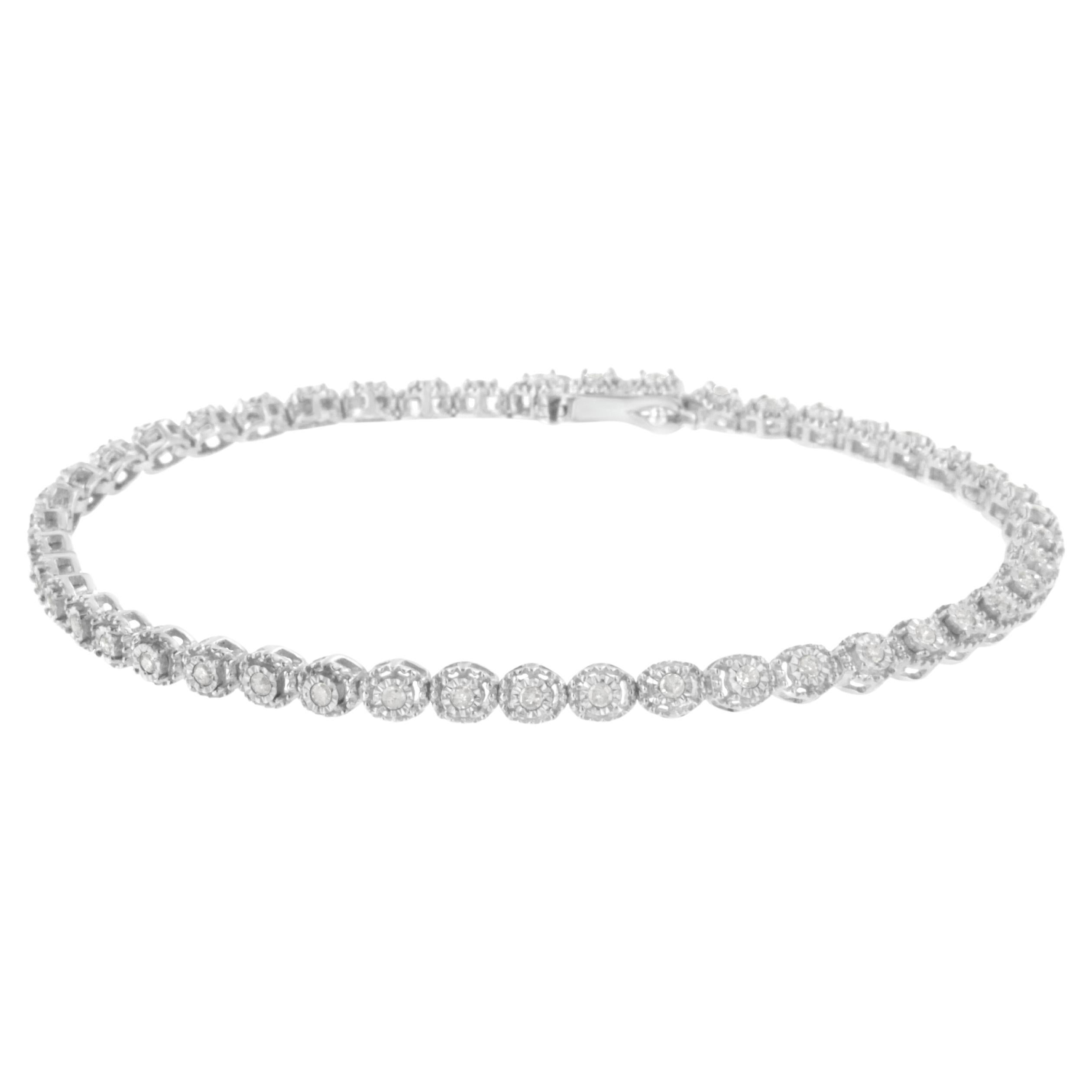 .925 Sterling Silver 1/2 cttw Miracle-Set Diamond Bezel Look Tennis Bracelet