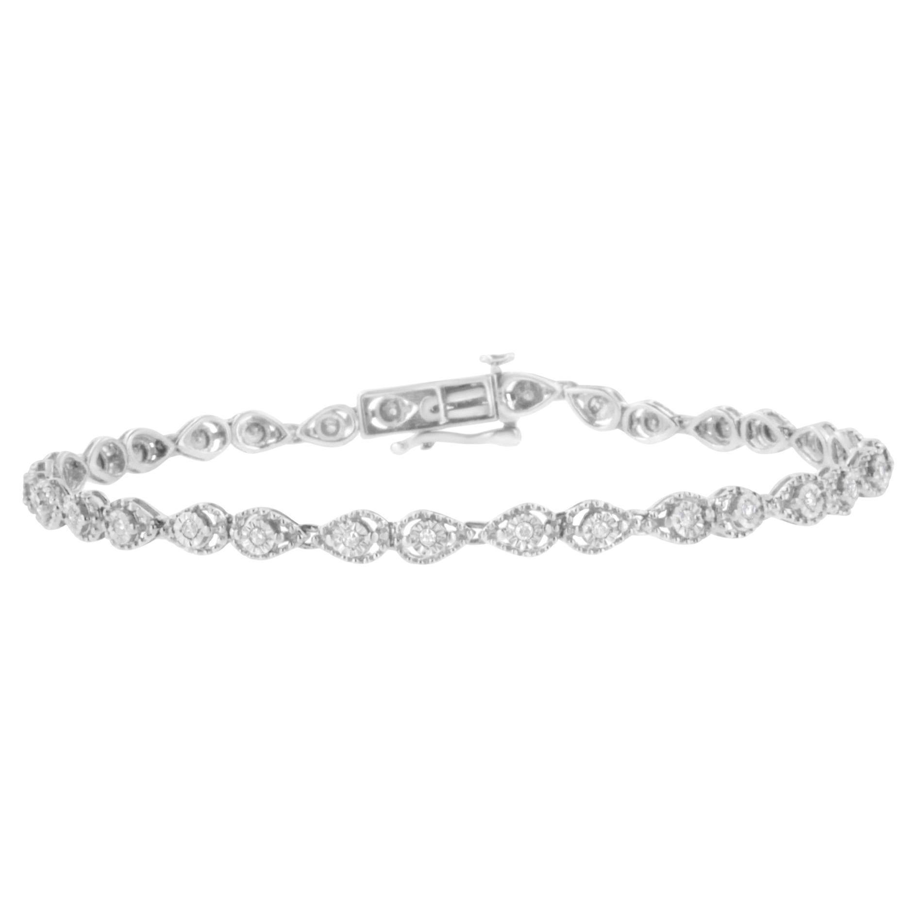 .925 A. Silver 1/2 cttw Miracle-Set Diamond Pear Shaped Link Bracelet