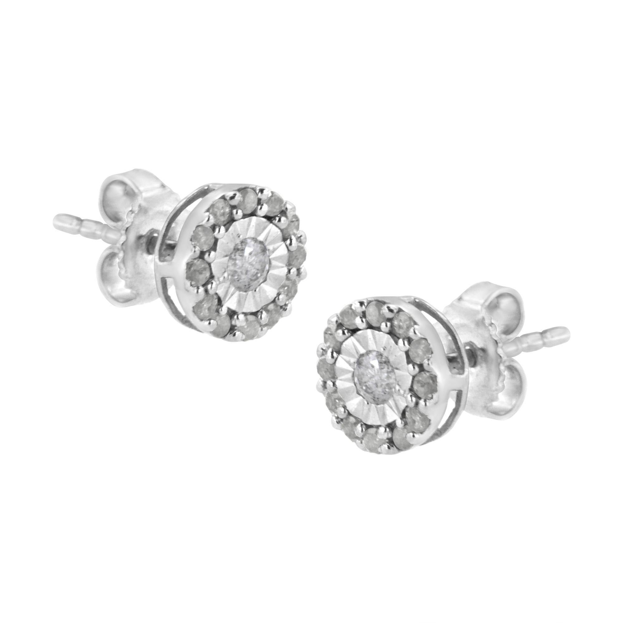 Moderne .925 Sterling Silver 1/2 cttw Miracle-Set Round Diamond Halo Earrings (Boucles d'oreilles Halo à diamants ronds) en vente