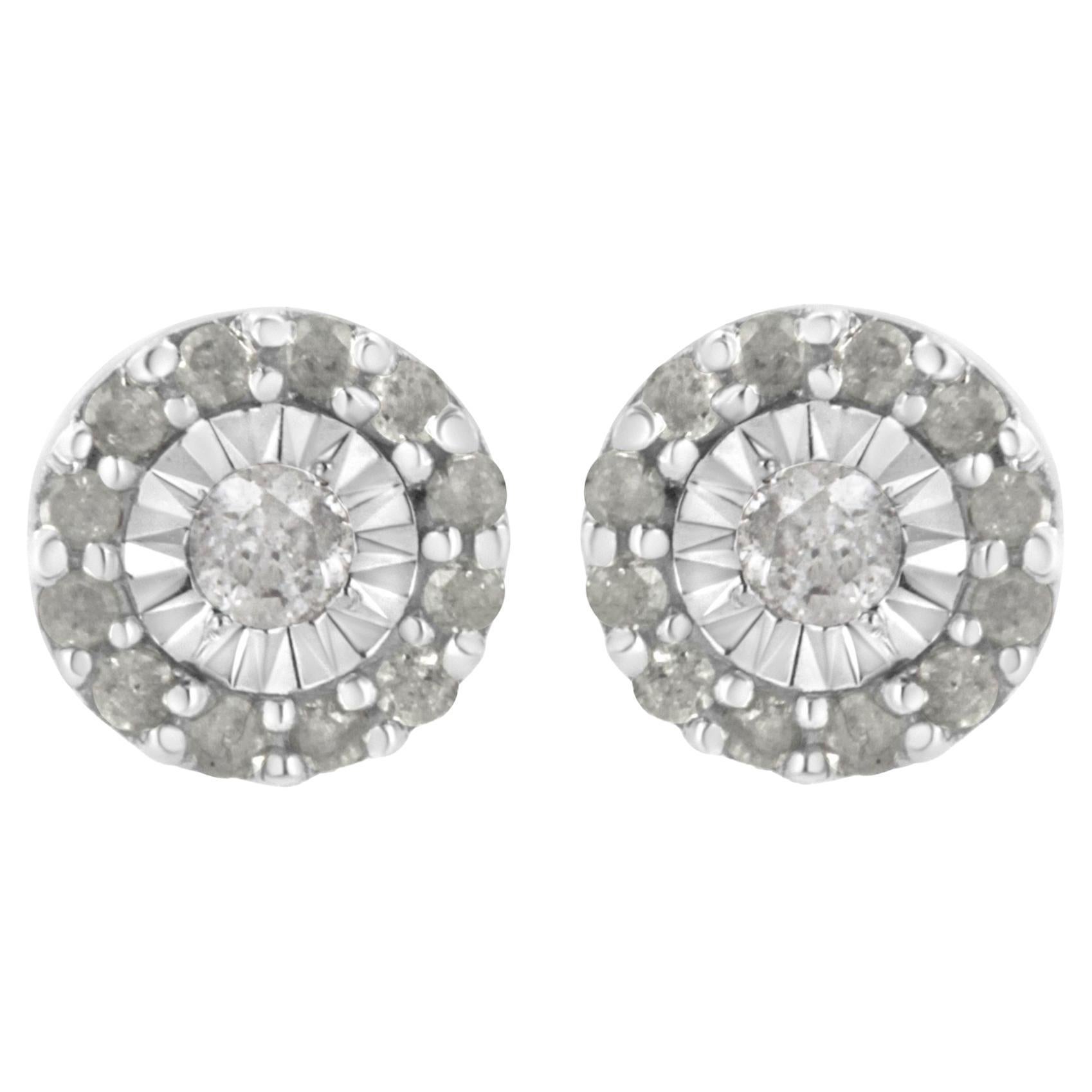 .925 Sterling Silver 1/2 cttw Miracle-Set Round Diamond Halo Stud Earrings