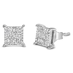 .925 Sterling Silber 1/2 Cttw Prinzessin Diamant Composite Quadrat Ohrstecker