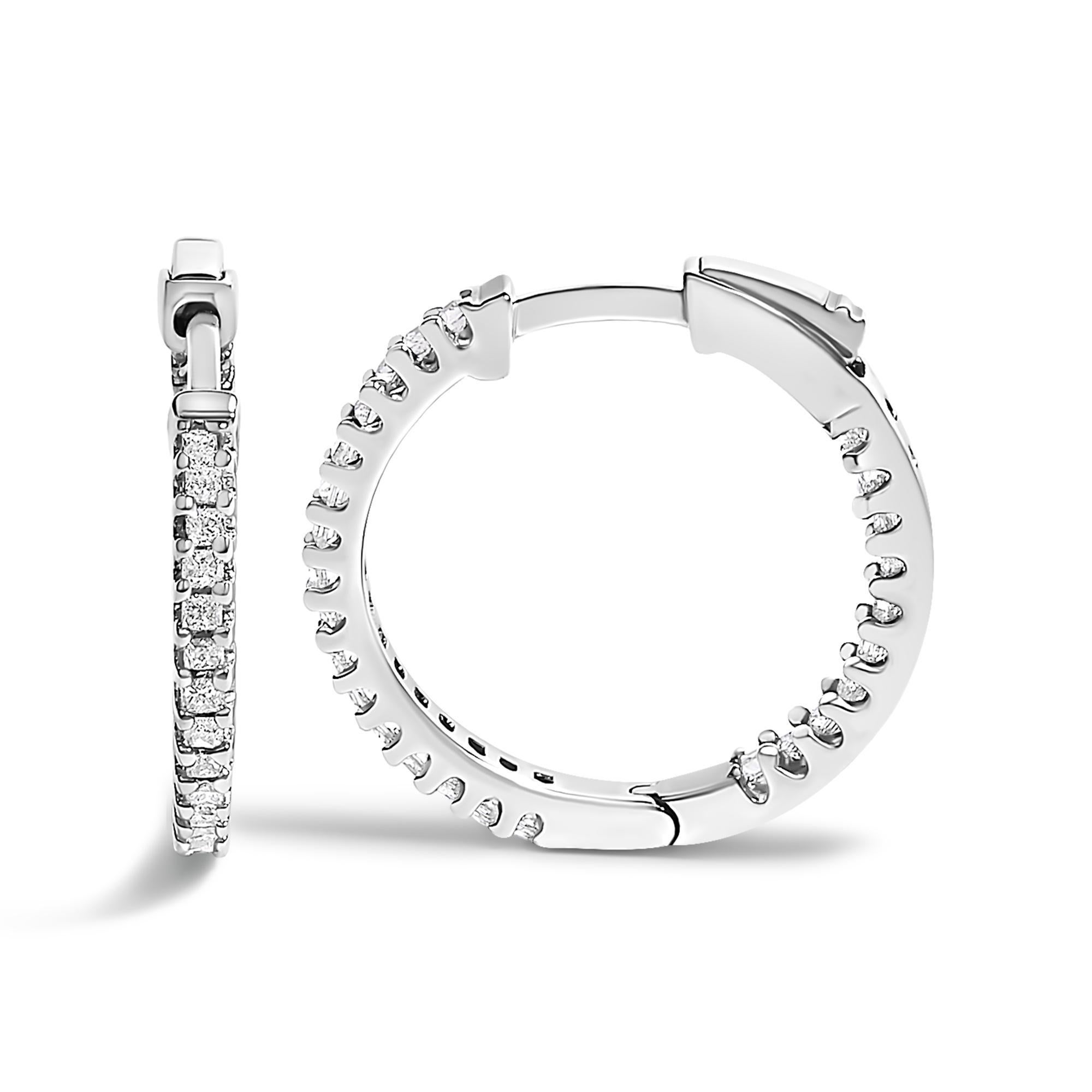 Moderno .925 A. Silver 1/2 Cttw Princess Diamond Inside Out Orecchini a cerchio in vendita