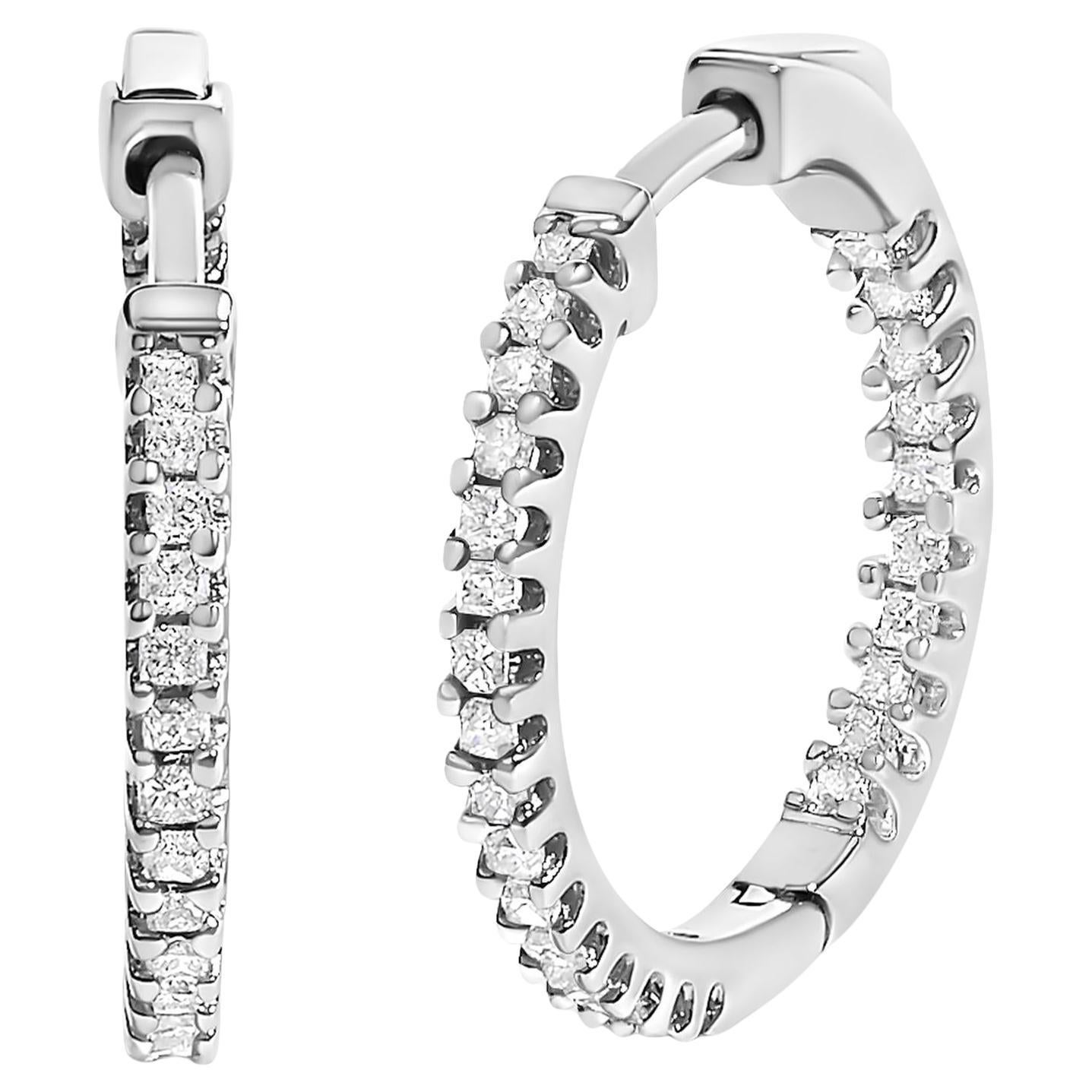 .925 Sterling Silver 1/2 Cttw Princess Diamond Inside Out Hoop Earrings
