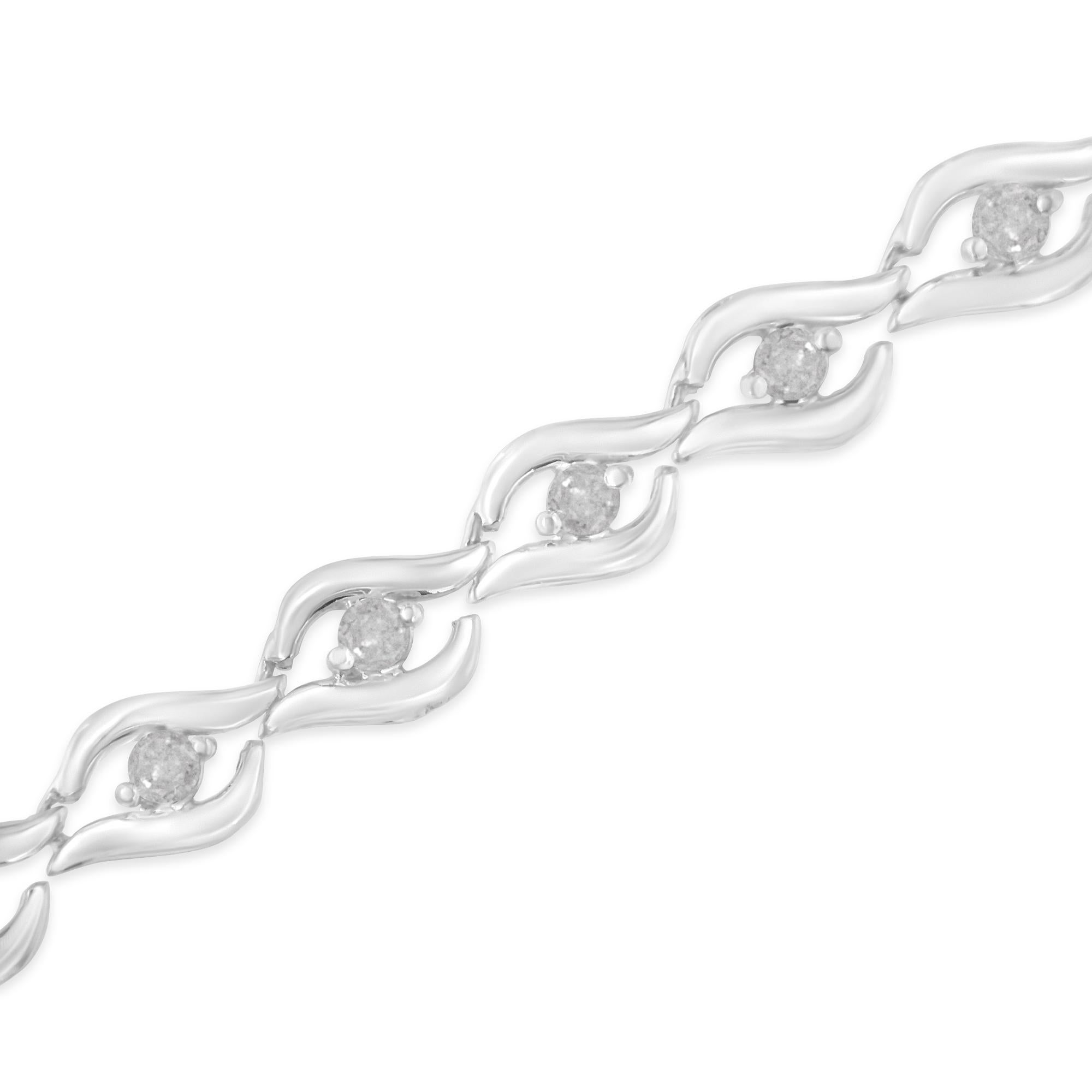 Modern .925 Sterling Silver 1/2 Cttw Rose Cut Diamond Almond Shape Link Tennis Bracelet For Sale