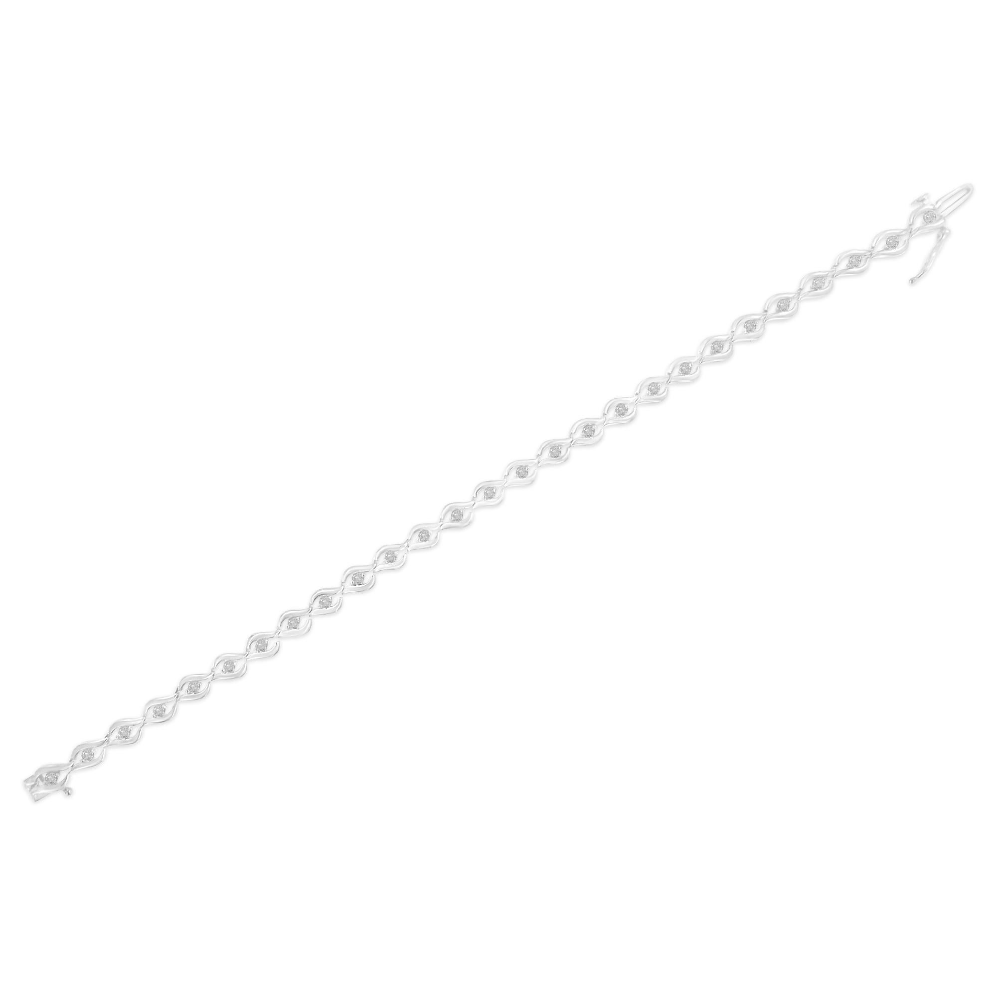 Round Cut .925 Sterling Silver 1/2 Cttw Rose Cut Diamond Almond Shape Link Tennis Bracelet For Sale