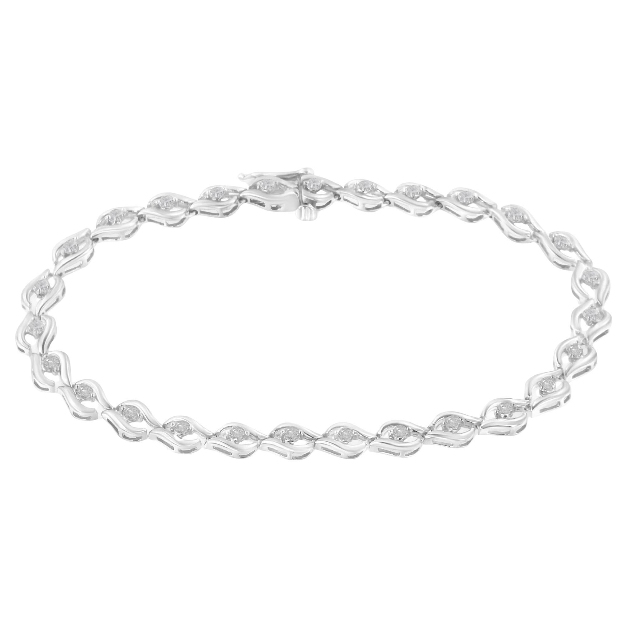 .925 Sterling Silver 1/2 Cttw Rose Cut Diamond Almond Shape Link Tennis Bracelet