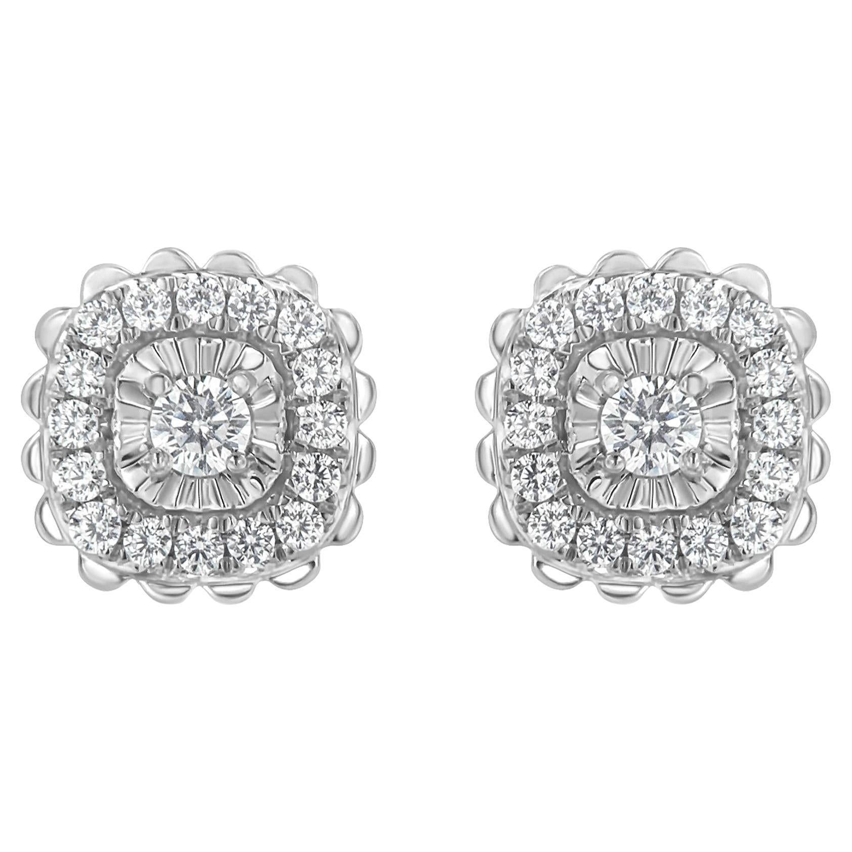 .925 Sterlingsilber 1/2 Cttw Rundschliff Diamant Halo Cluster-Ohrstecker