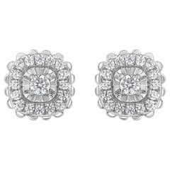 .925 Sterling Silver 1/2 Cttw Round-Cut Diamond Halo Cluster Stud Earring