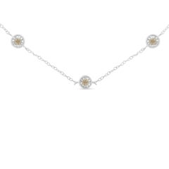 .925 Sterling Silver 1/2 cttw Round Diamond Station Necklace