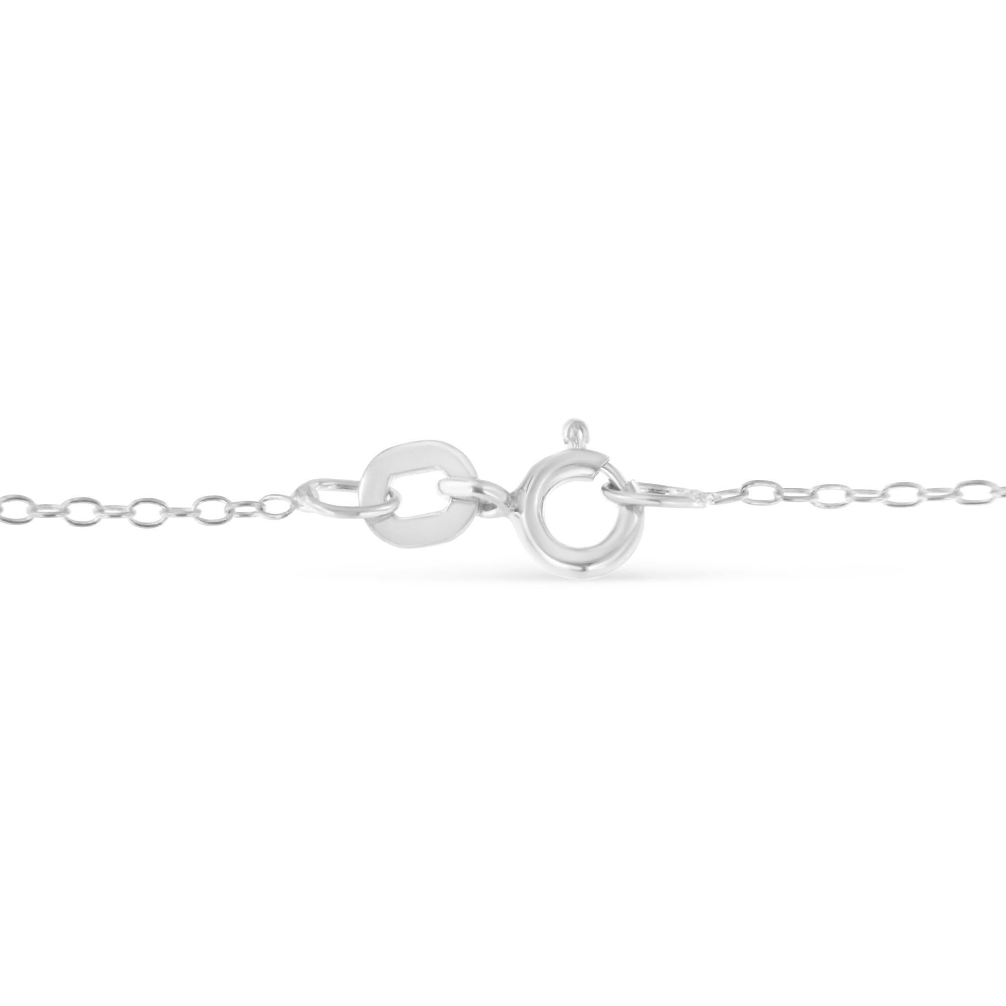 Taglio rotondo Collana Station in argento 925 con diamanti rotondi da 1/2 cttw in vendita