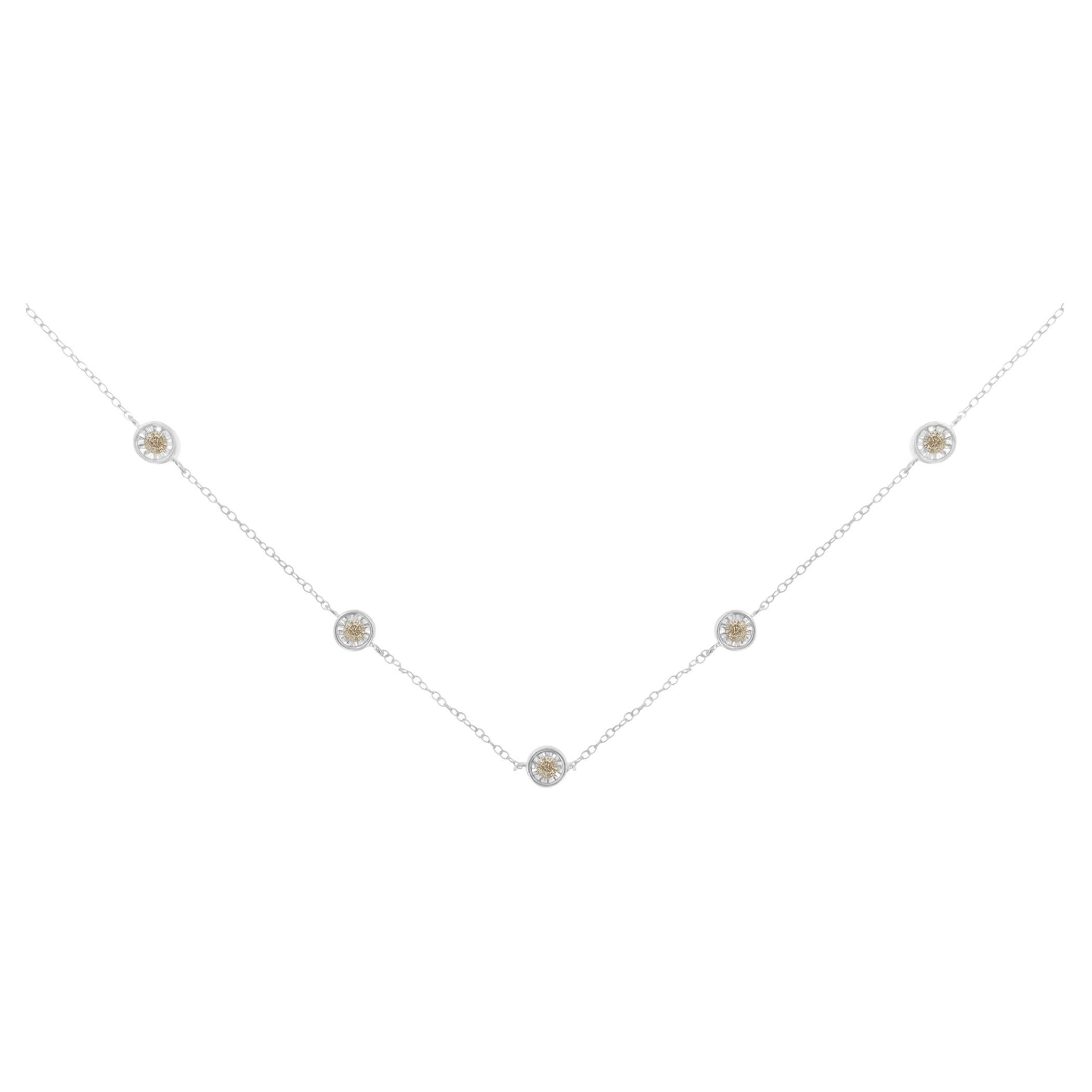 .925 Sterlingsilber 1/2 cttw runde Diamant-Halskette mit Station