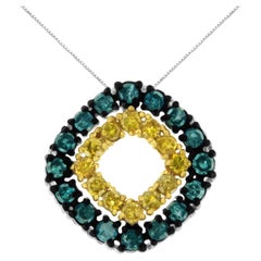 .925 Sterling Silver 1/2 Cttw Treated Blue and Yellow Diamond Pendant Necklace