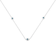 .925 Sterling Silver 1/2 cttw Treated Blue Color Diamond Station Necklace