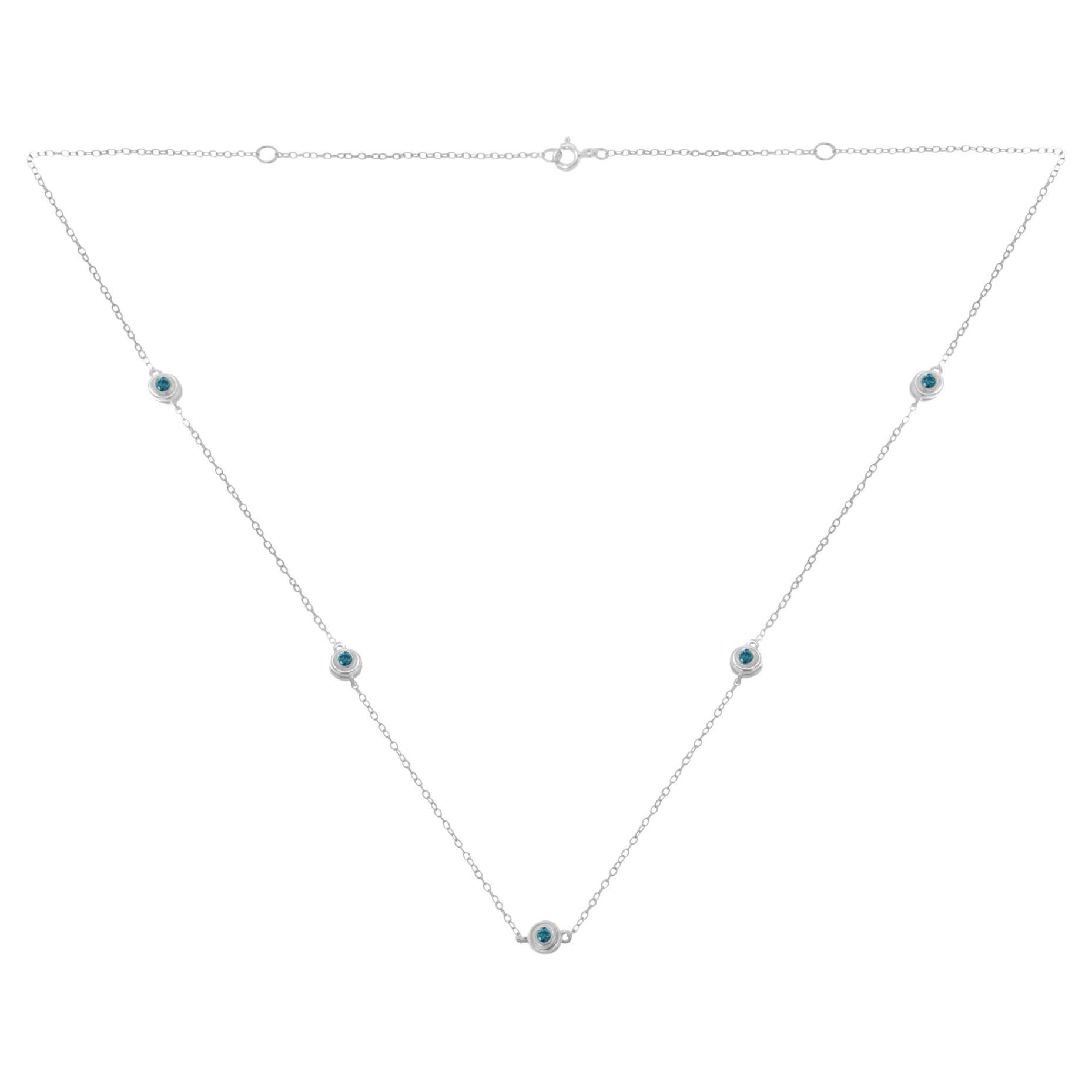 .925 A. Silver 1/2 cttw di diamante blu trattato per la collana Station