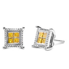 .925 Sterling Silber 1/2 Cttw Gelb Prinzessin Diamant Quad Ohrstecker