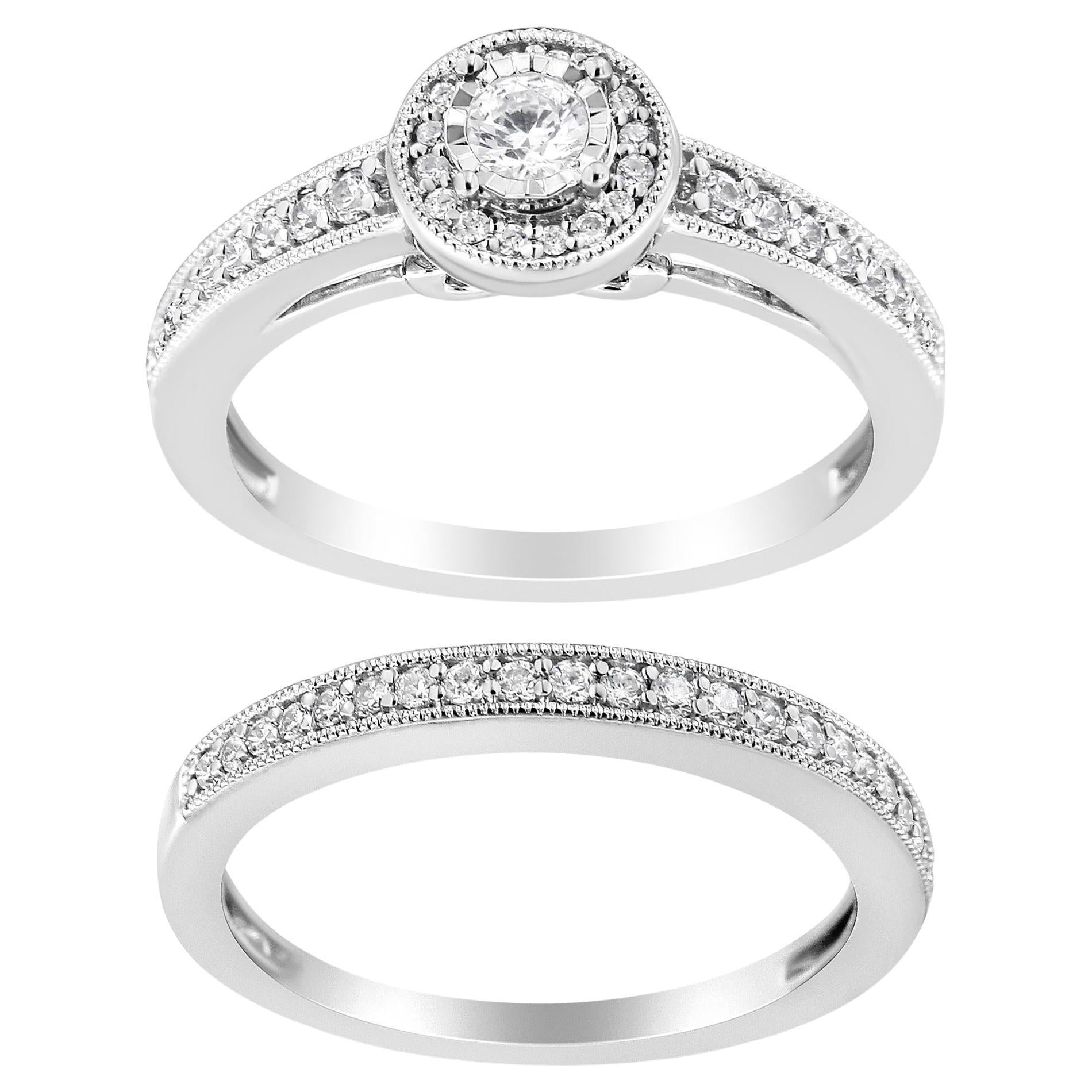 .925 A. Silver 1/2 Ctw Anello di fidanzamento con diamanti a raggiera e castoni