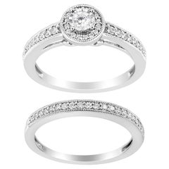 .925 A. Silver 1/2 Ctw Anello di fidanzamento con diamanti a raggiera e castoni