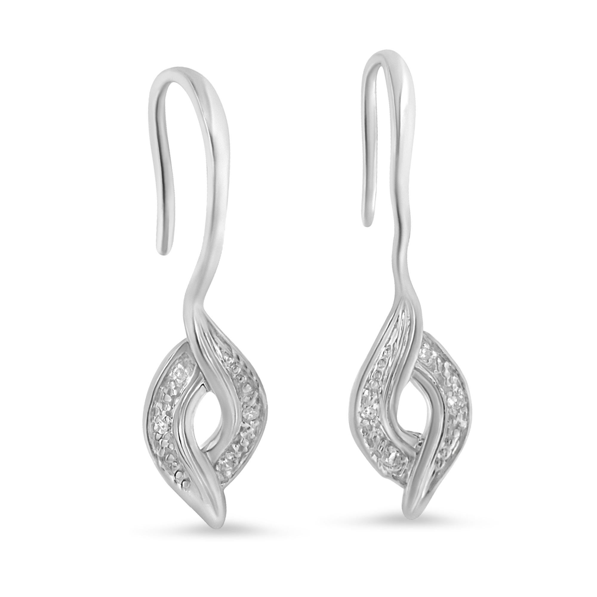 Contemporary .925 Sterling Silver 1/20 Carat Round Cut Diamond Drop Earrings For Sale