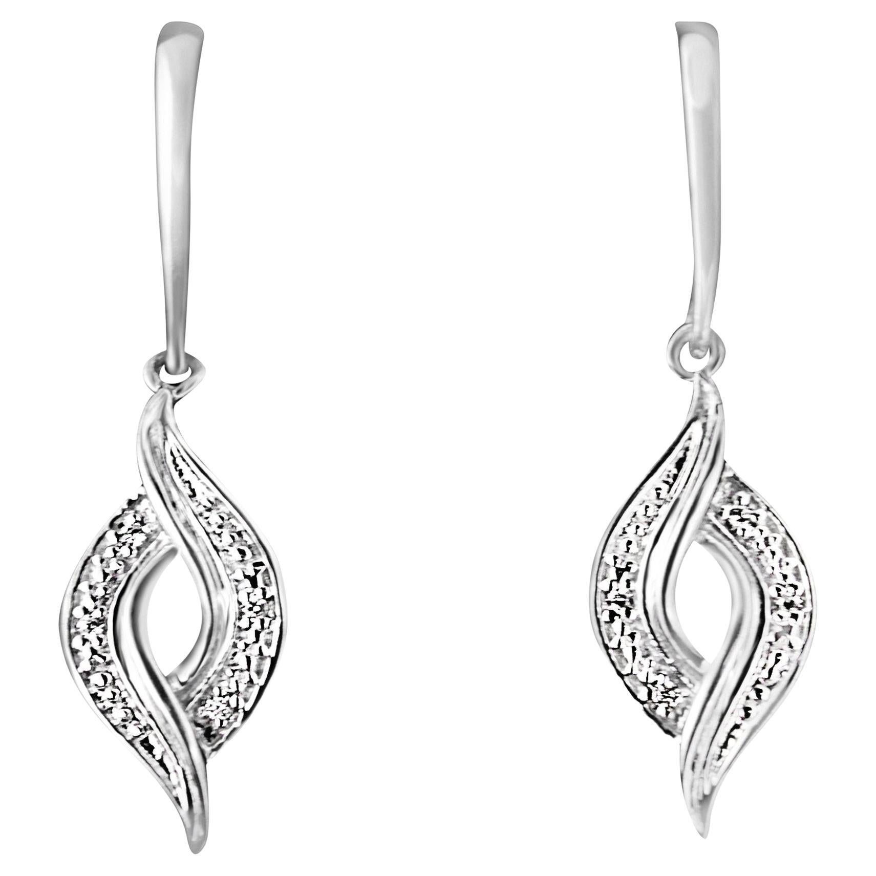 .925 Sterling Silver 1/20 Carat Round Cut Diamond Drop Earrings For Sale