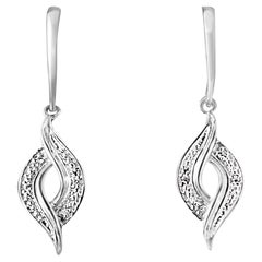 .925 Sterling Silver 1/20 Carat Round Cut Diamond Drop Earrings