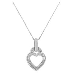 .925 Sterling Silver 1/20 Carat Round Cut Diamond Heart Pendant Necklace
