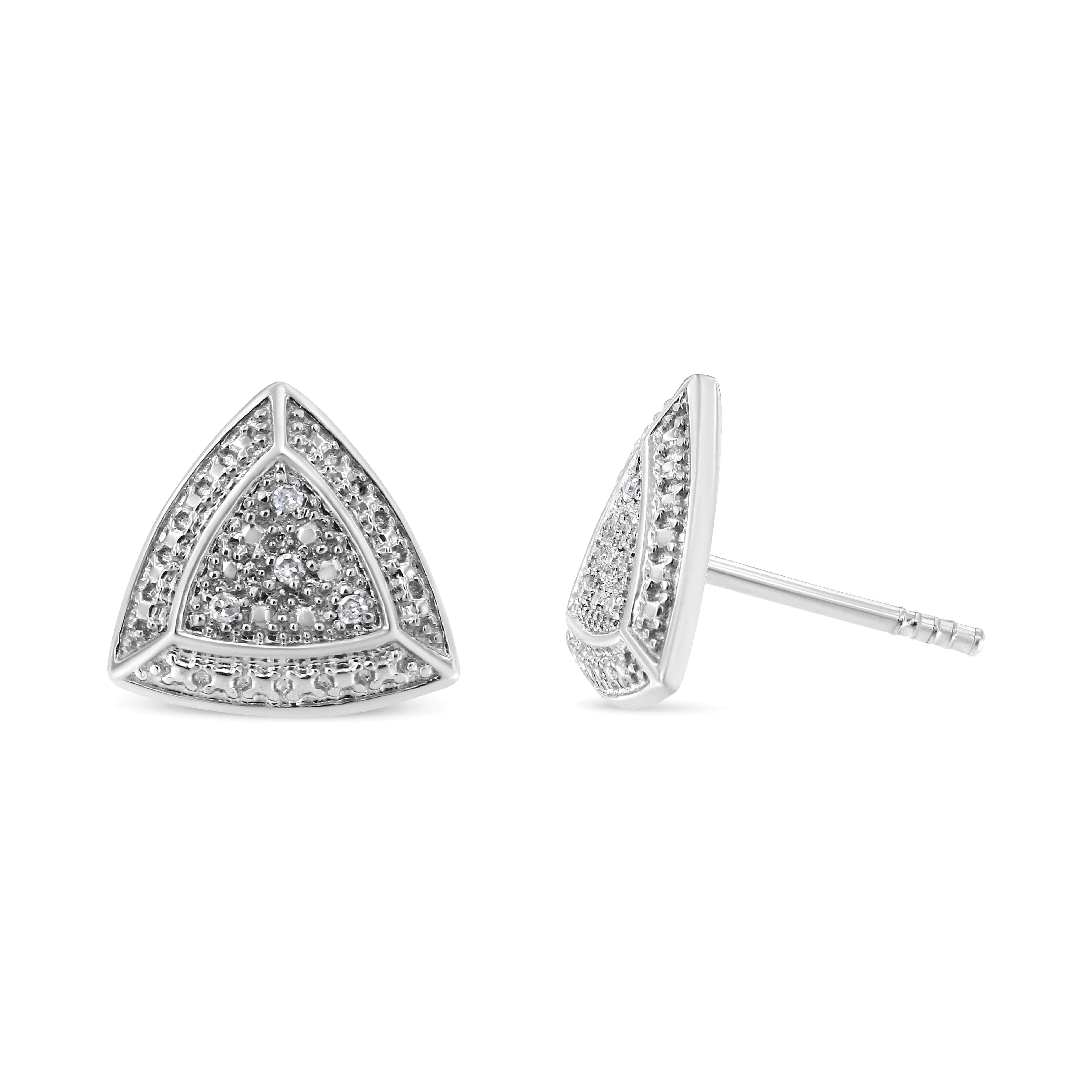 Contemporary .925 Sterling Silver 1/25 Carat Round Diamond Fashion Stud Earrings For Sale