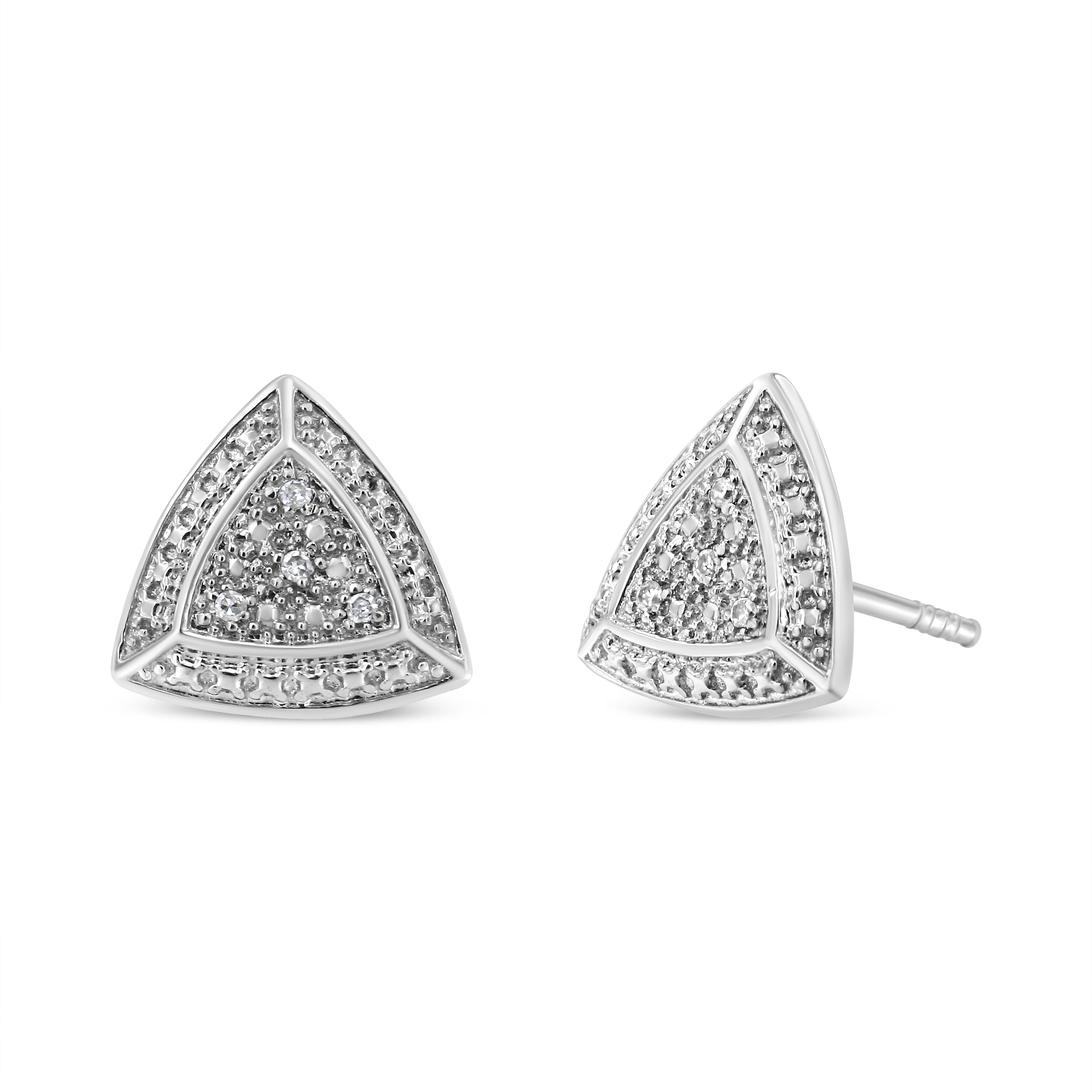 .925 Sterling Silver 1/25 Carat Round Diamond Fashion Stud Earrings In New Condition For Sale In New York, NY
