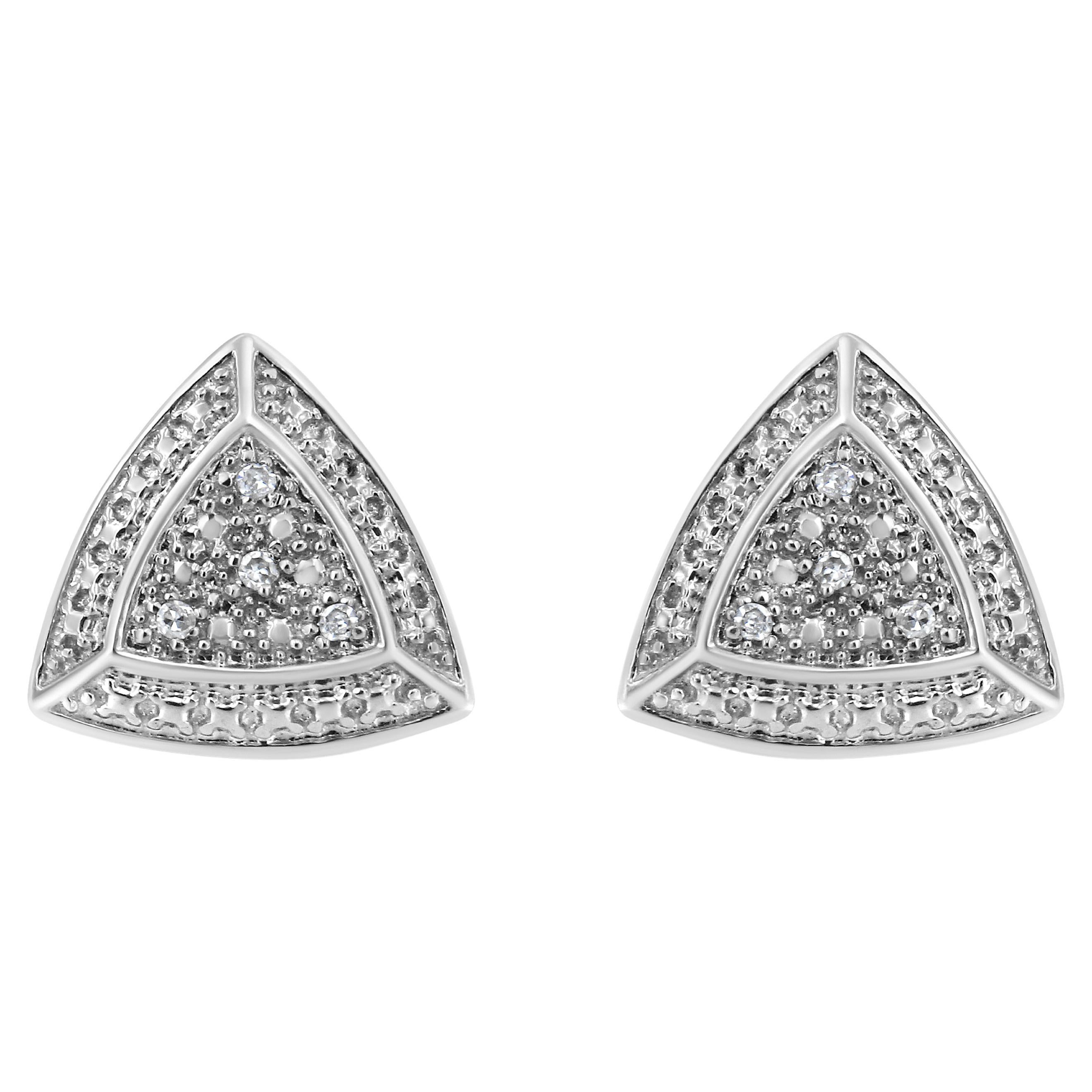 .925 Sterling Silver 1/25 Carat Round Diamond Fashion Stud Earrings For Sale